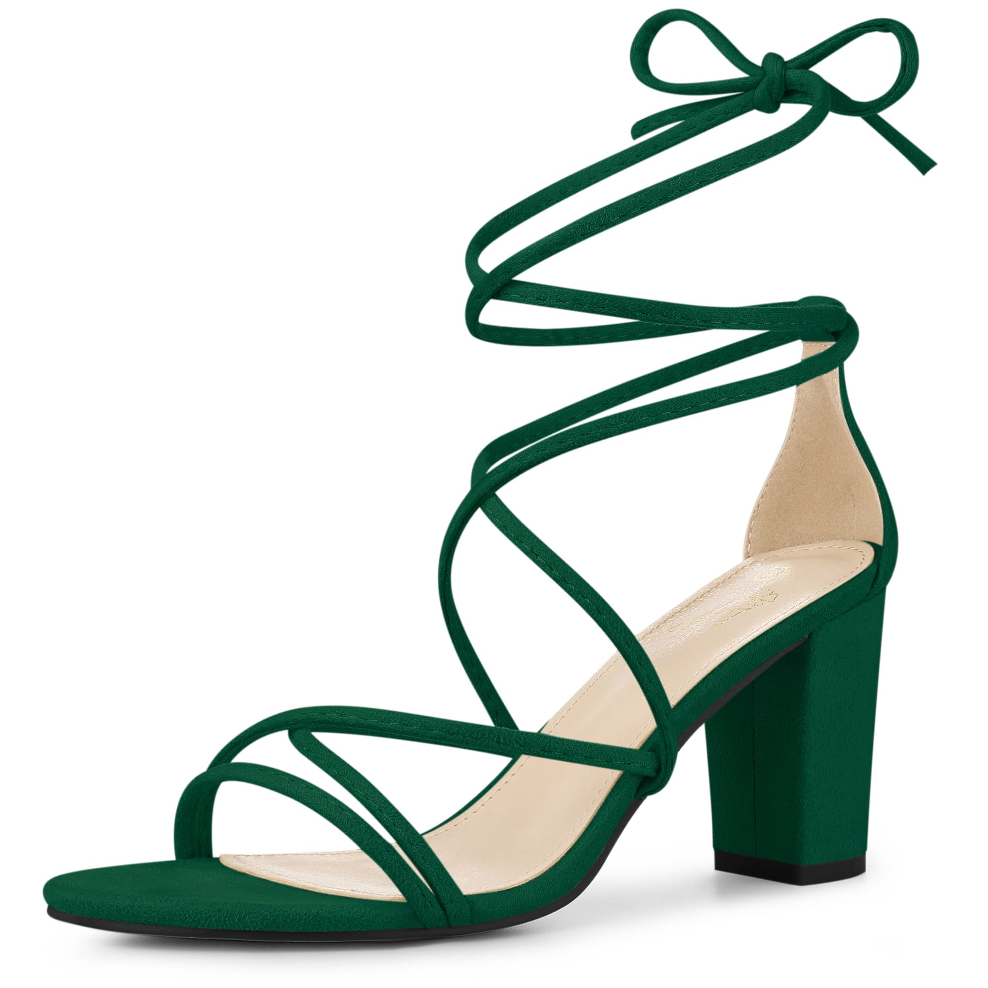 Perphy Women's Lace Up Strappy Chunky Heel Sandals - Comfortable High Heel Shoes for Party, Wedding & Evening Events