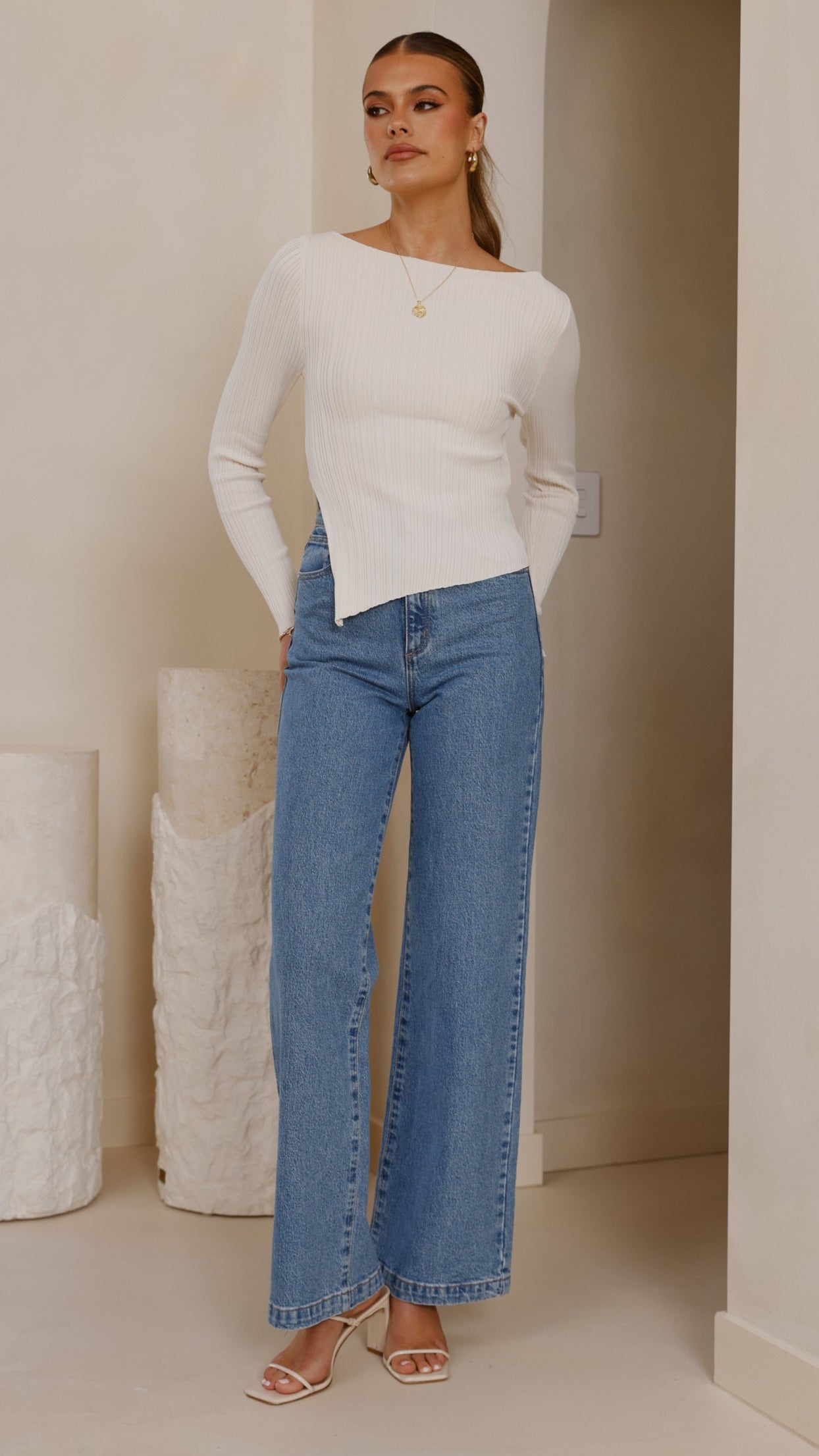 Isla Long Sleeve Top for Women - Soft Cream Blouse for Fall & Winter - Casual Office Wear & Layering Essential