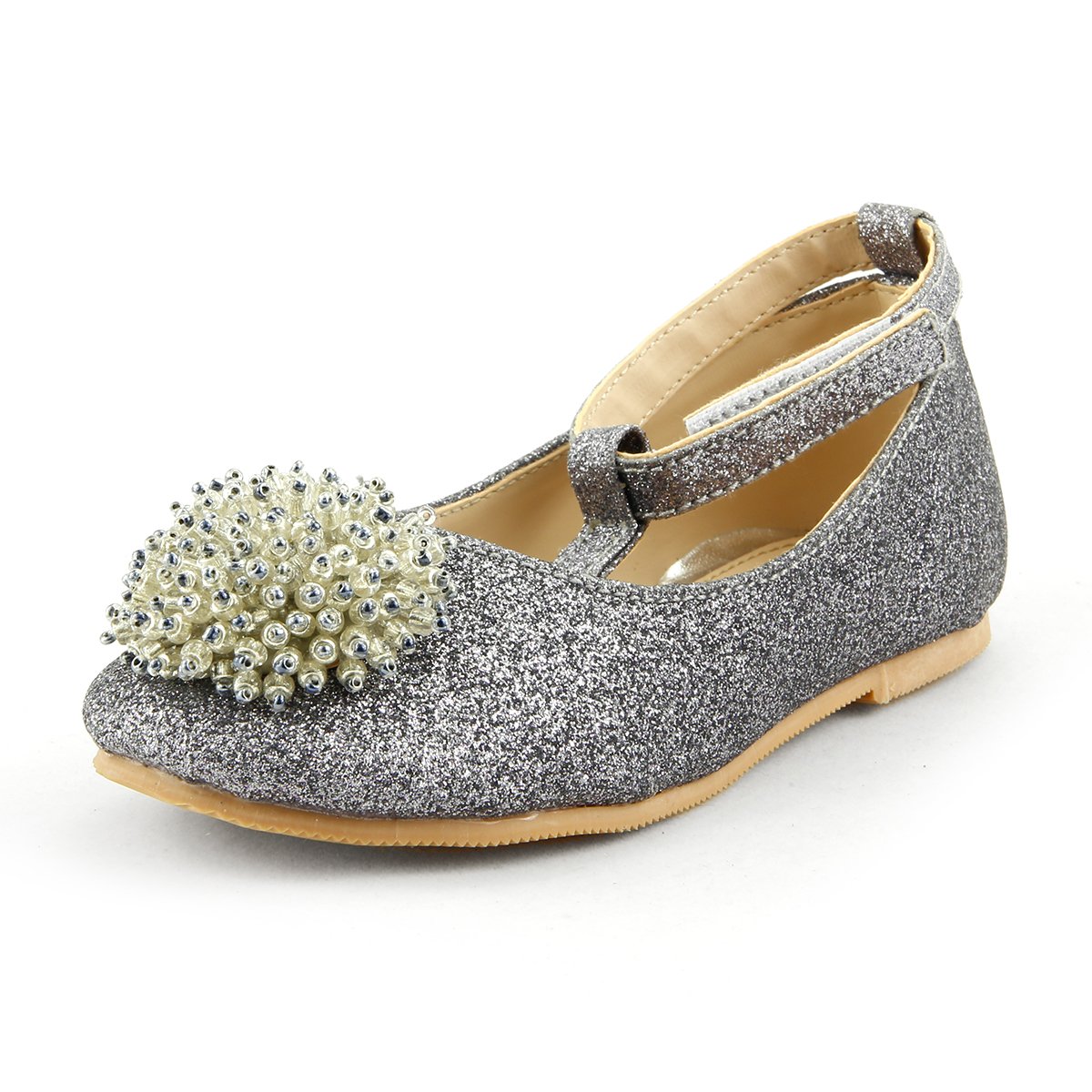 The Doll Maker Glitter Bean Flower T-Strap Flats - Women's Comfortable Ballet Shoes for Casual Wear & Party Occasions
