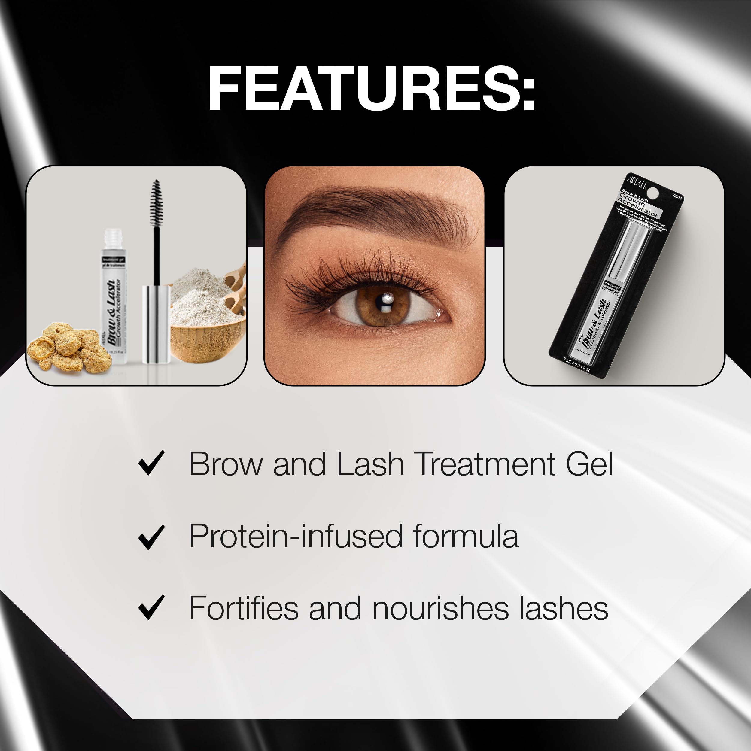 Ardell Brow & Lash Growth Accelerator Serum - 0.25 Oz (3-Pack) | Natural Eyelash & Eyebrow Enhancer for Thicker, Fuller Brows & Lashes | Daily Beauty Routine Essential