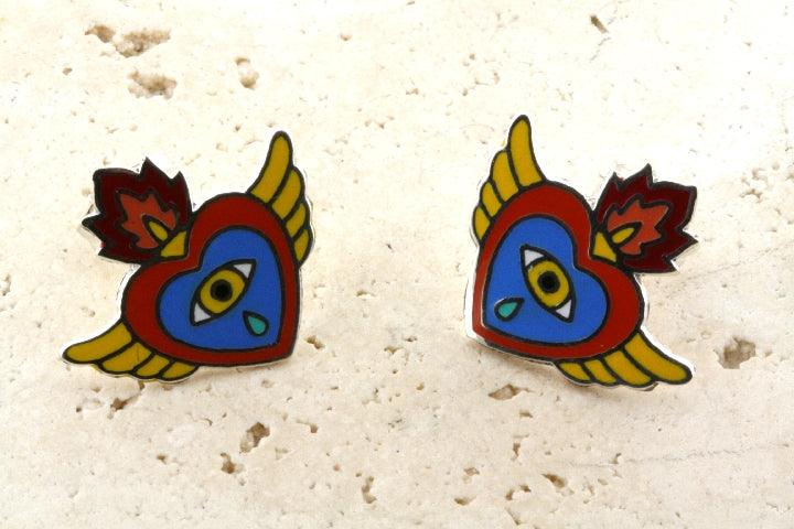 Colorful Enamel Heart Stud Earrings - Yellow, Blue, Red Flying Heart Jewelry for Women - Perfect for Valentine's Day Gifts, Anniversary Presents & Everyday Fashion Accessories