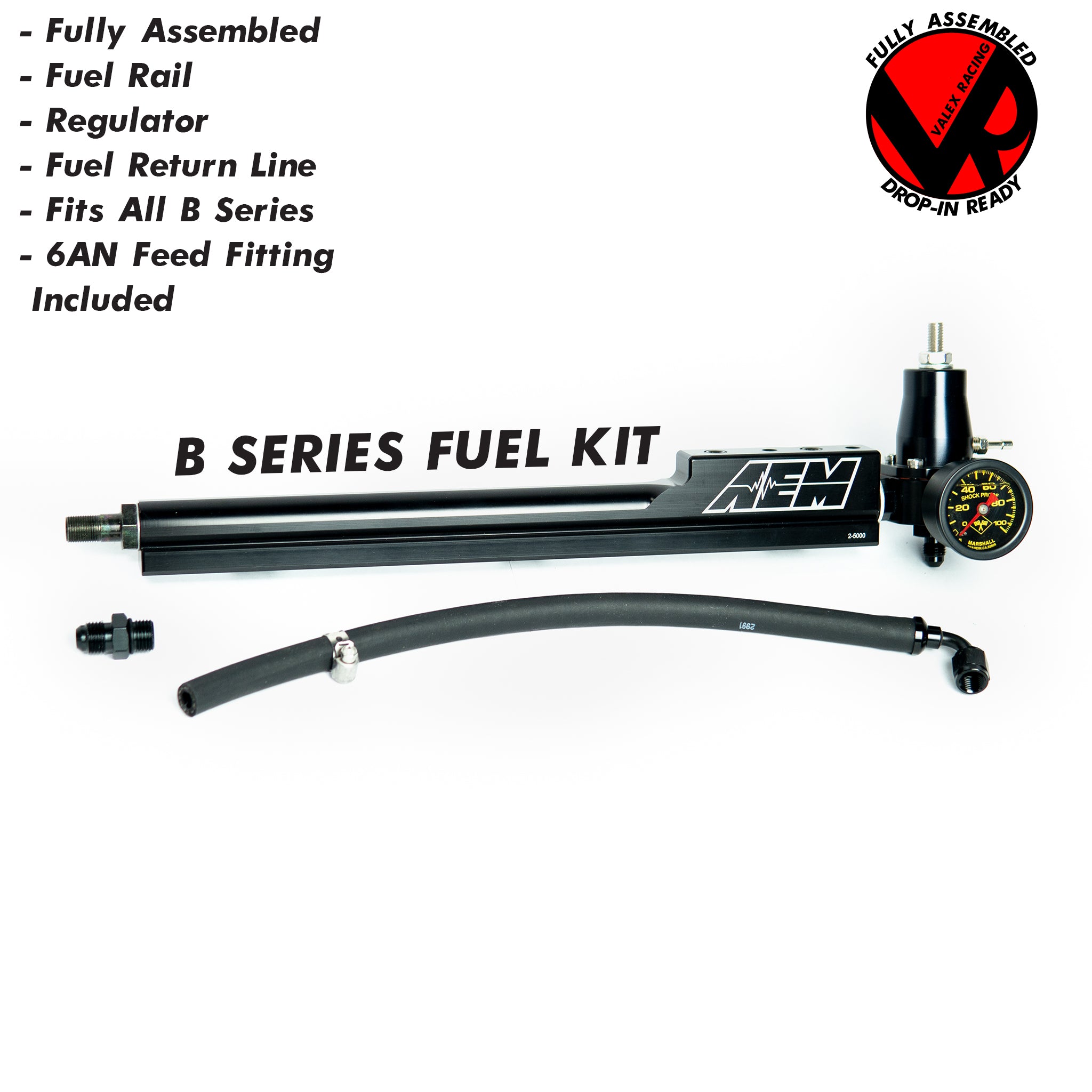 AEM Fuel Rail, Regulator, Fuel Return Line & Gauge Kit for Honda B Series (EG, EK, DC, EF) - Performance Upgrade for Civic, Integra & CRX