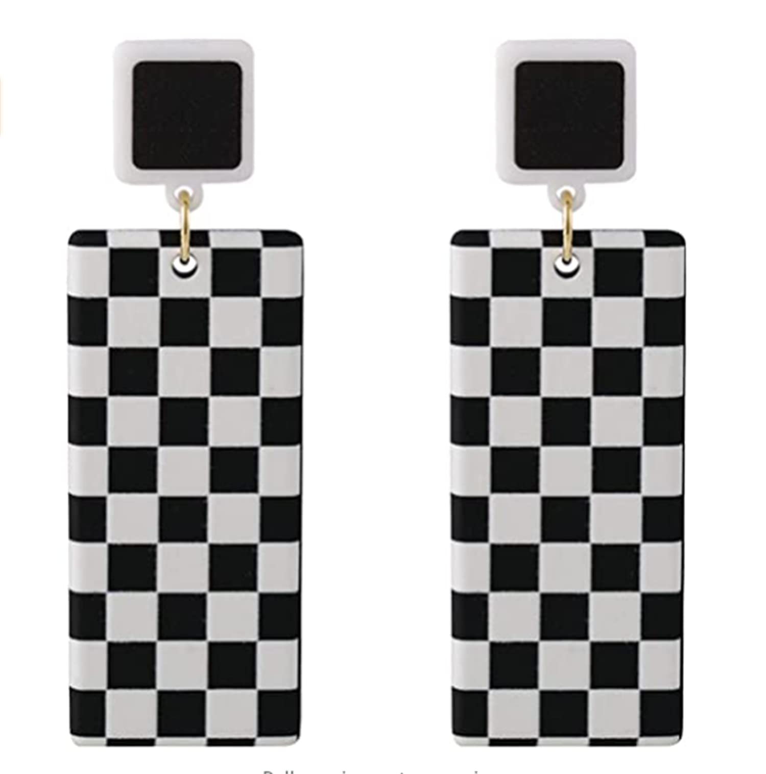 Stylish Black and White Plaid Acrylic Bohemian Geometric Drop Earrings for Women | Trendy Striped Checkered Dangle Statement Jewelry | Perfect Gift for Girls, Parties & Boho Fashion Outfits
