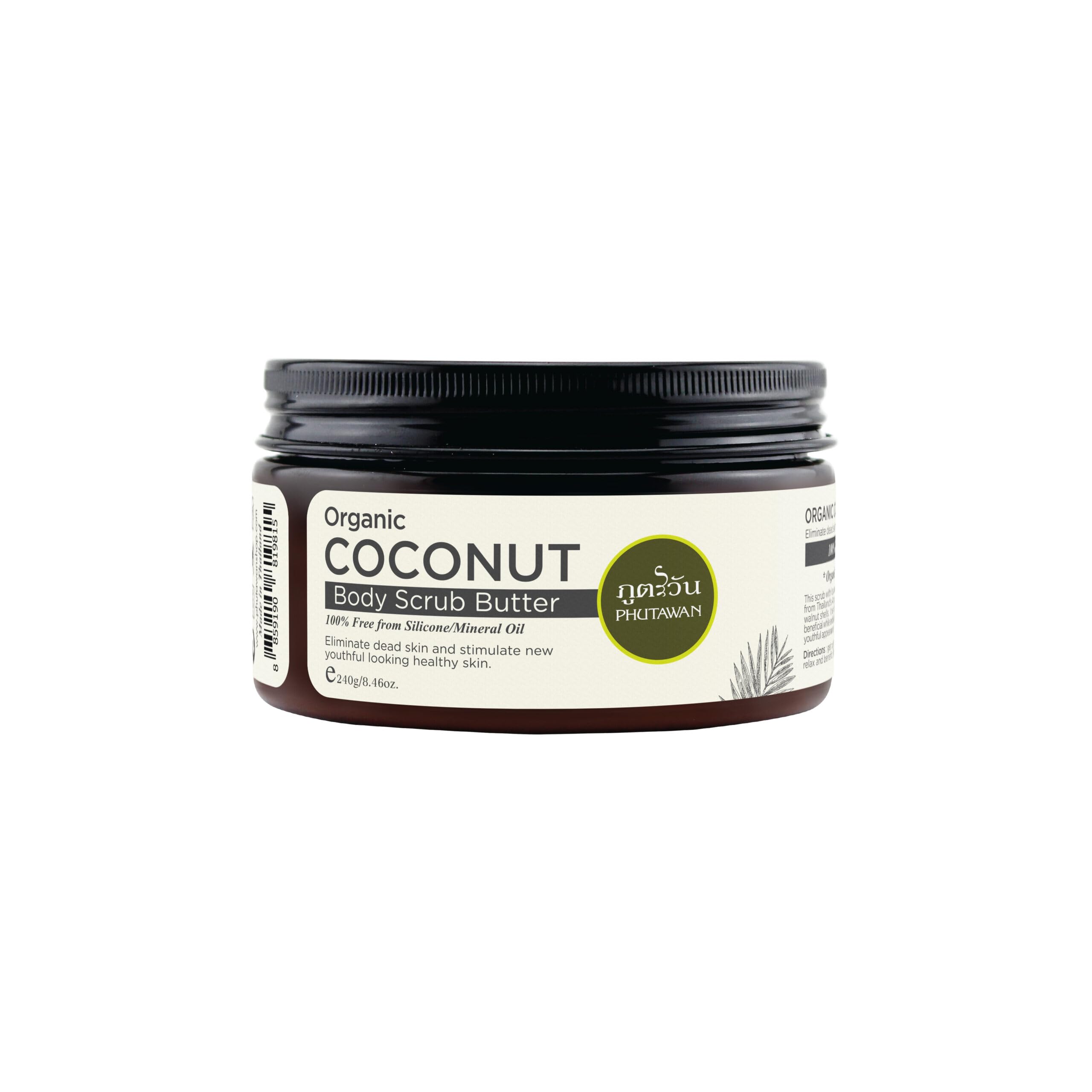 Organic Coconut Butter Body Scrub by PHUTAWAN - 8.46 oz (Pack of 3) | Exfoliating & Moisturizing for Soft Skin | Perfect for Spa Day, Dry Skin Care & Self-Care Routine