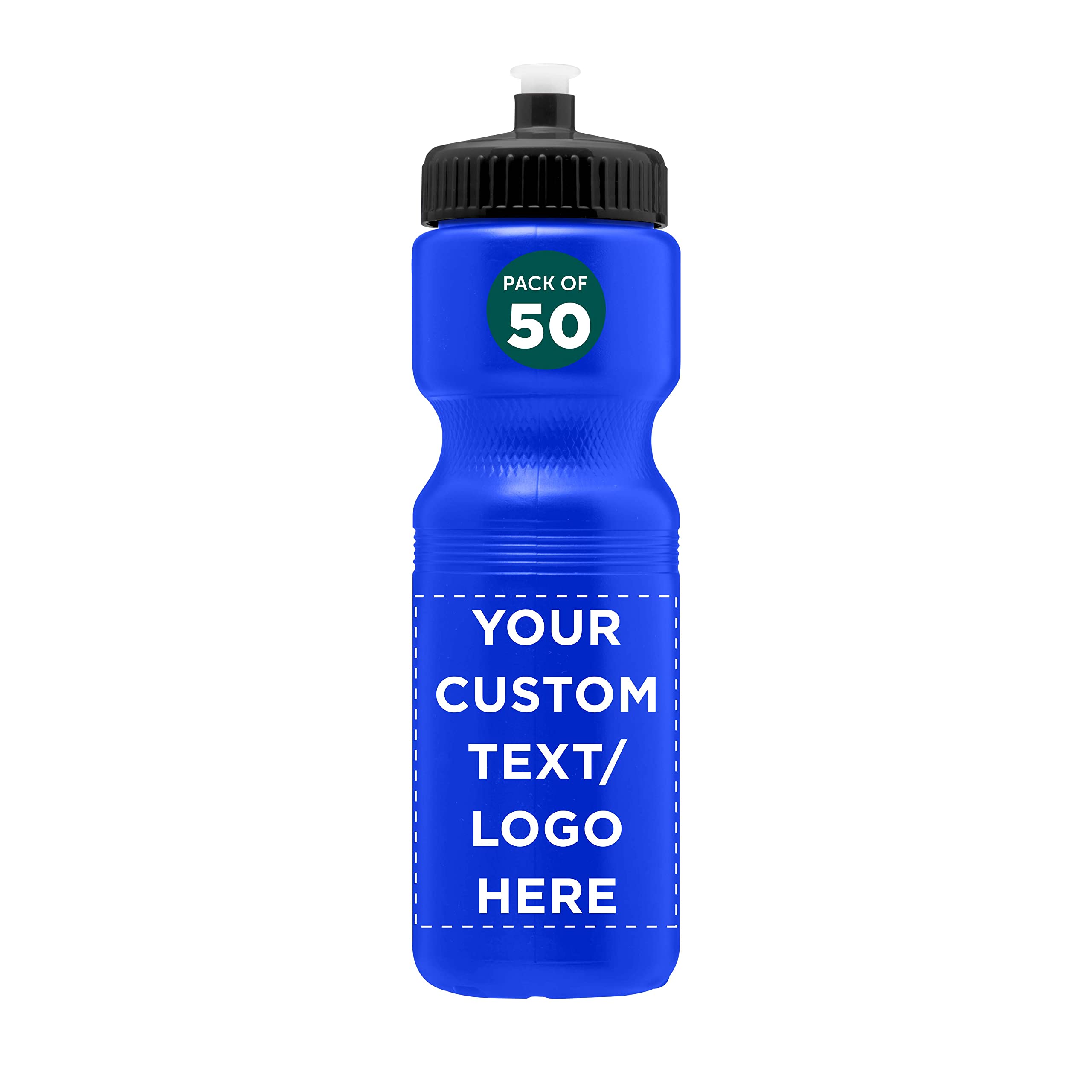 28 oz. Custom Push Cap Plastic Water Bottles - Bulk Pack of 50 - Personalized Water Bottles for Gym, Hiking, Camping & Outdoor Sports - Reflex Blue - Ideal for Team Events, Corporate Gifts & Promotional Giveaways