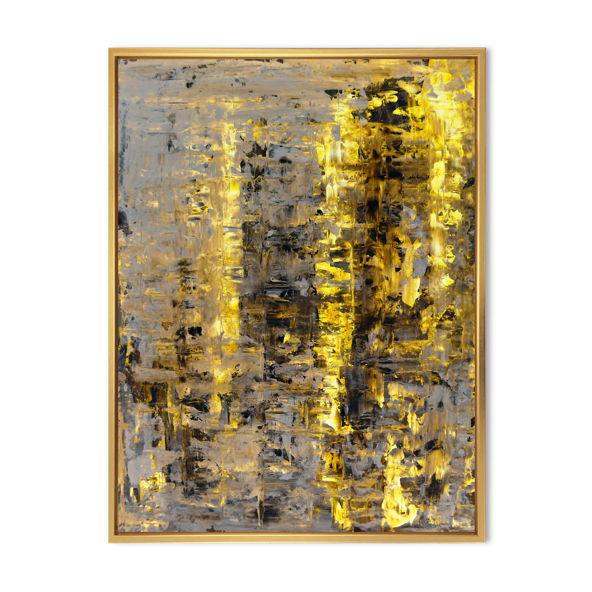 Yellow Meets Grey Abstract Art II - Modern Framed Canvas Wall Art Print for Living Room & Office Decor | Contemporary Home Wall Decor