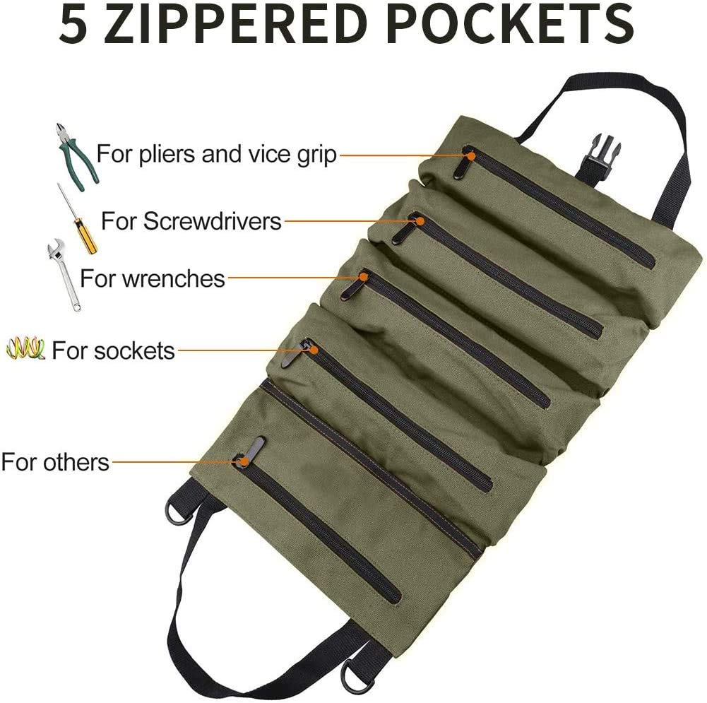 Super Roll Tool Roll - Multi-Purpose Canvas Tool Organizer for Wrenches, First Aid Kits & Camping Gear | Durable Zippered Storage Case for Car, Workshop & Outdoor Adventures