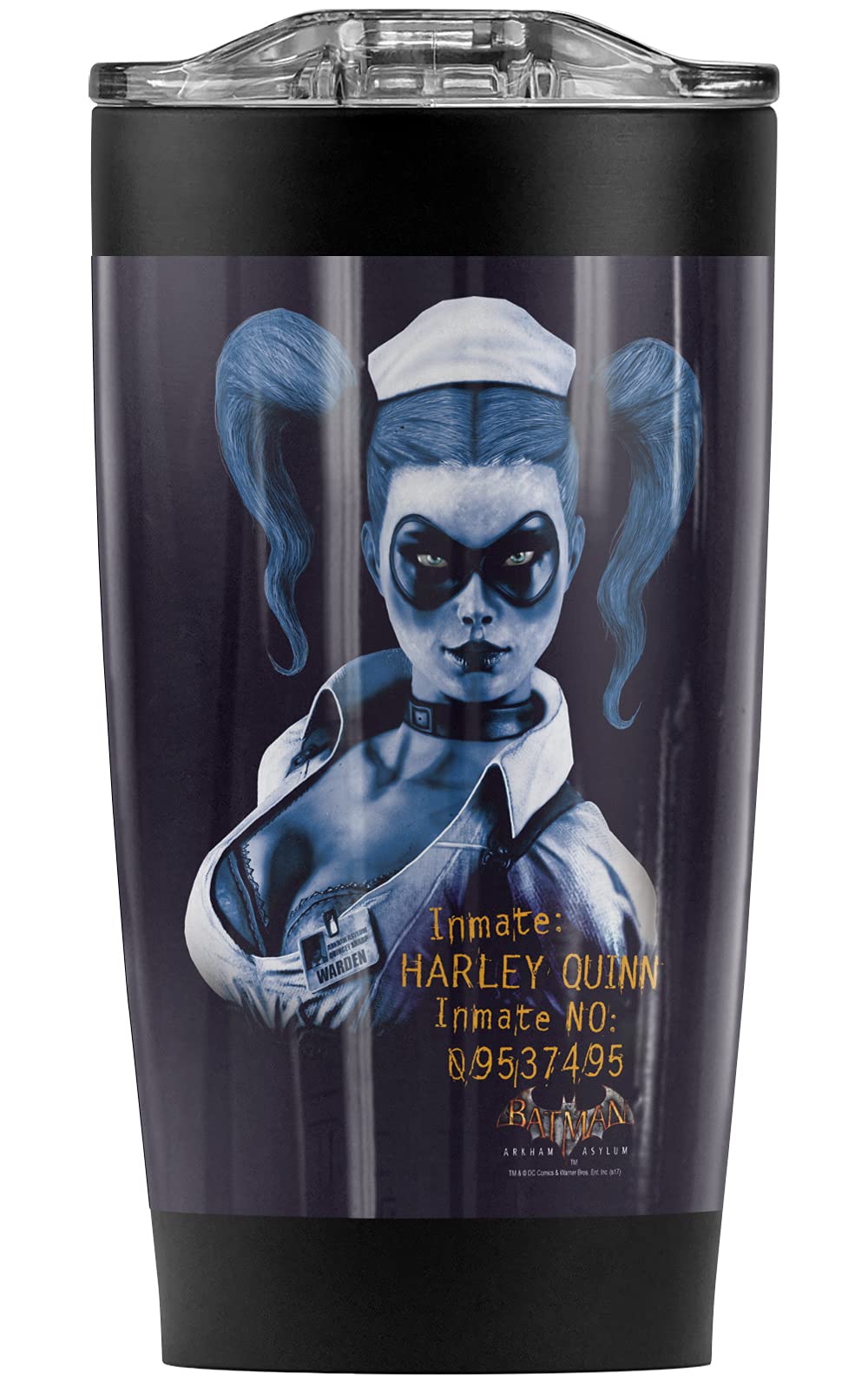 Batman Arkham Asylum Harley Quinn 20oz Stainless Steel Tumbler - Vacuum Insulated Double Wall Coffee Travel Mug with Leakproof Sliding Lid | Keeps Hot & Cold for Hours | Perfect for Office, Gym, Camping & Road Trips