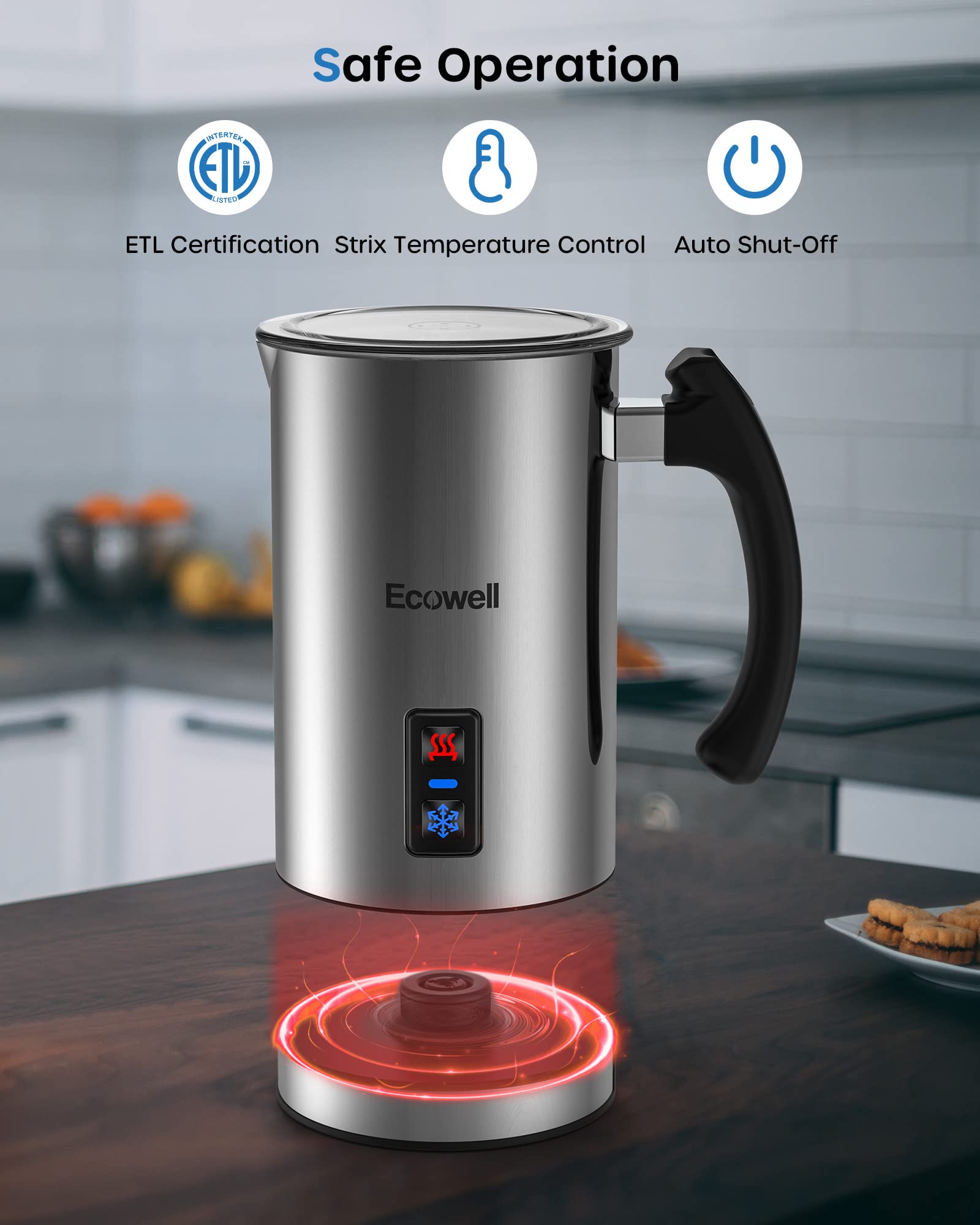 ECOWELL Electric Milk Frother for Coffee - 8.1oz/240ml Stainless Steel Hot & Cold Foam Maker - Perfect for Latte, Cappuccino, Macchiato - Ideal for Home, Office & Coffee Shops (Silver, Model WMMF02)