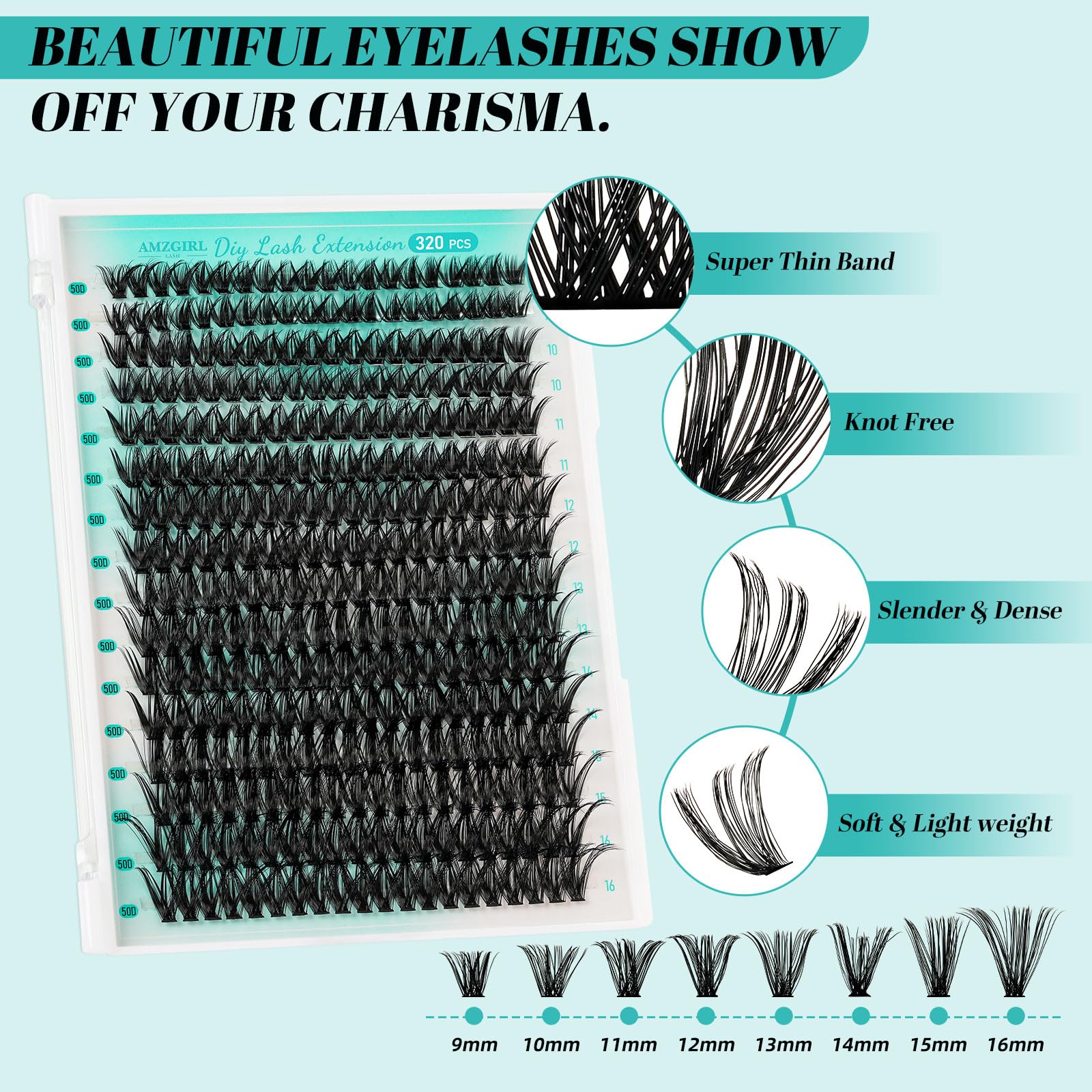 320Pcs DIY Individual Eyelash Extension Kit - Includes Lash Clusters, Bond & Seal, Remover, Applicator Tool - 50D, D-Mix 9-16mm for Home Salon & Professional Use - Perfect for Bridal, Party & Everyday Glam Makeup