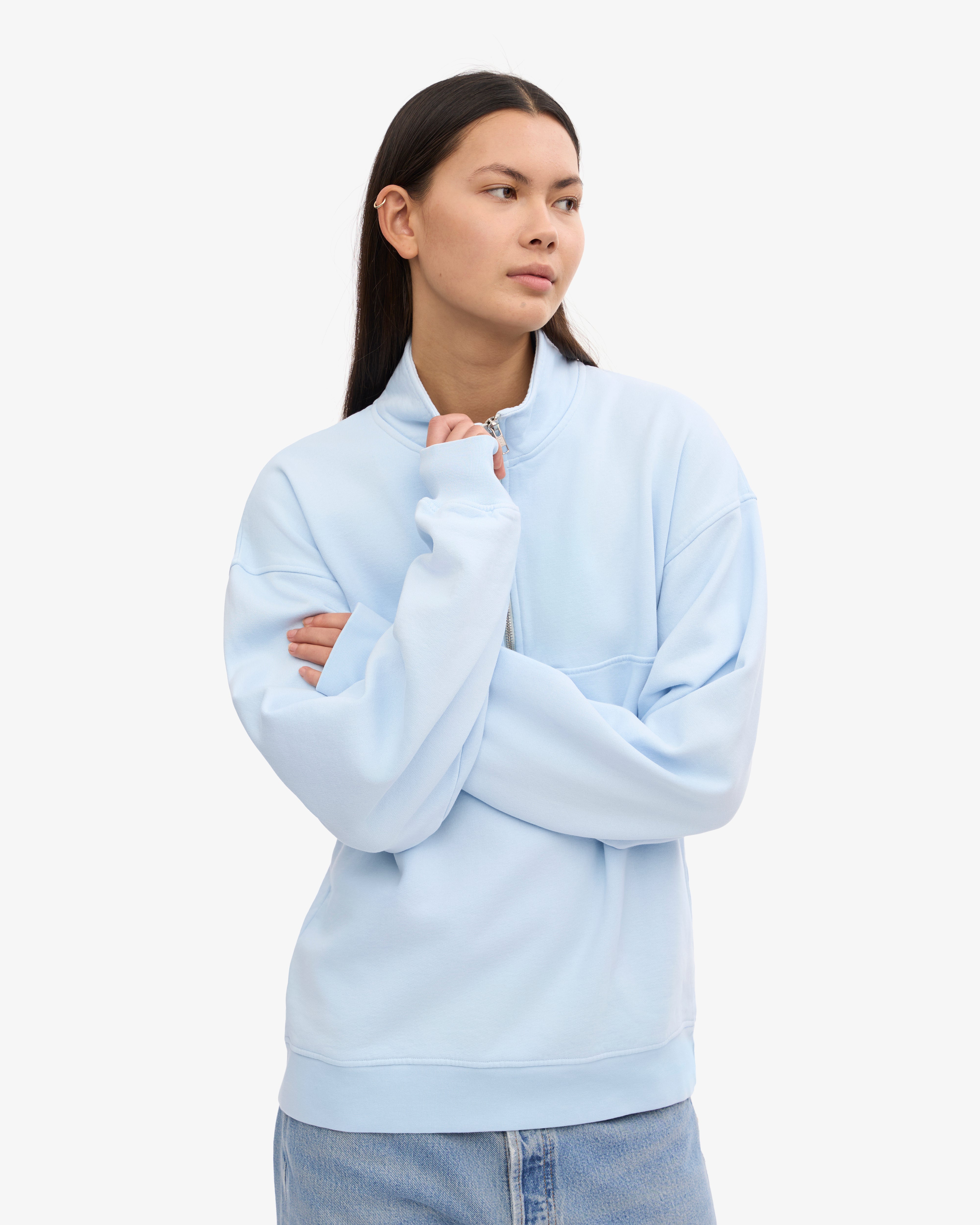Organic Quarter Zip Sweater for Men - Soft Polar Blue Pullover for Casual & Outdoor Wear | Eco-Friendly Comfort for Work, Travel & Leisure