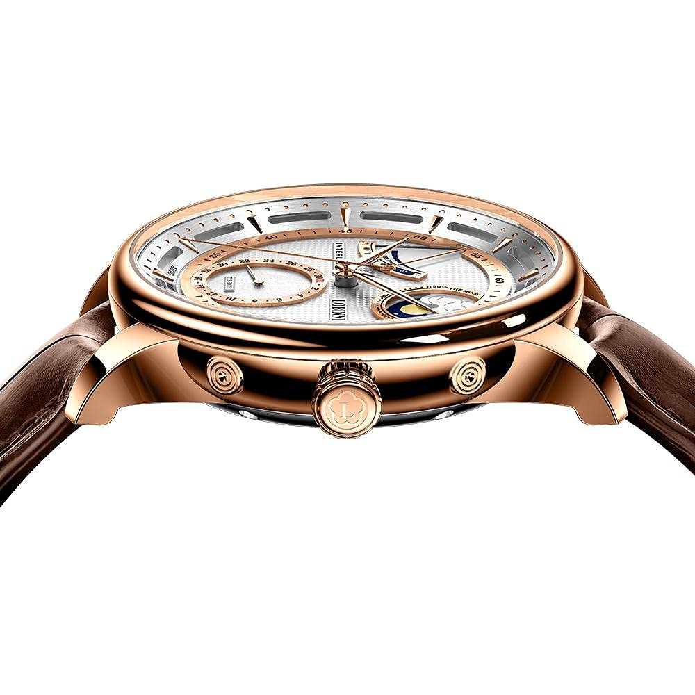 LOBINNI Men's Moon Phase Automatic Mechanical Watch - Waterproof Luxury Dress Wristwatch for Business & Formal Occasions