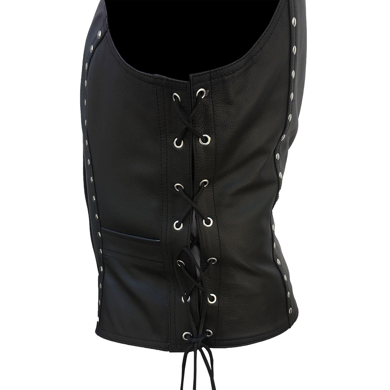 Sexy Women's Black Leather Biker Vest - Genuine Leather Motorcycle Waistcoat for Ladies - Perfect for Riding, Parties & Fashion Outfits
