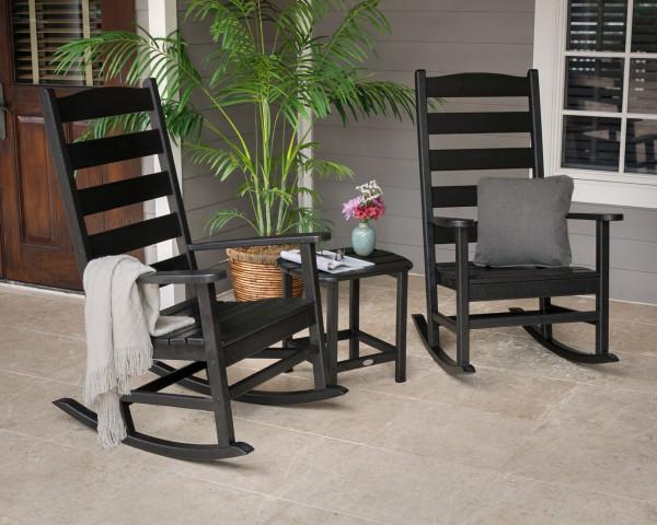 Polywood Black Shaker 3-Piece Porch Rocking Chair Set - Durable Outdoor Furniture for Patio, Garden & Deck Relaxation