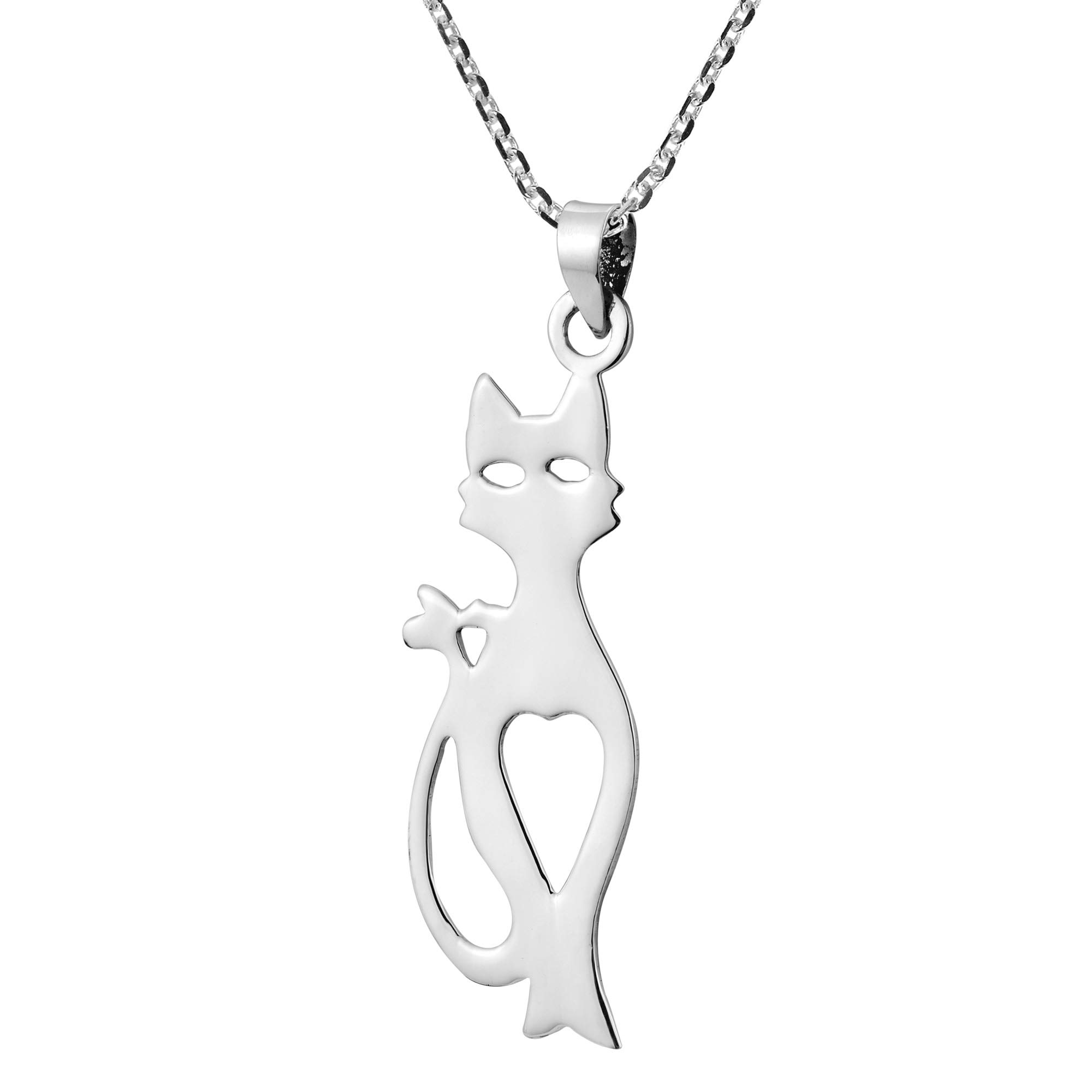 Romantic Foxy Cat Silhouette .925 Sterling Silver Pendant Necklace for Women - Elegant Jewelry Gift for Girlfriend, Wife, Valentine's Day & Anniversary | Perfect for Date Night, Special Occasions & Everyday Wear