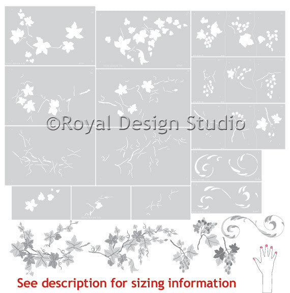 Palazzo Grape Fruit Stencil Set - 12-Piece Reusable Stencil Kit for DIY Crafts, Wall Painting, and Home Decor | Perfect for Scrapbooking, Furniture Upcycling & Wine-Themed Parties