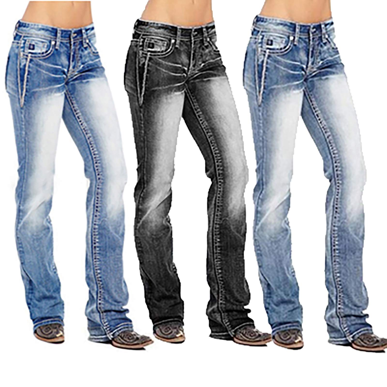 Women's American Flag Print Mid Rise Bootcut Jeans - Patriotic Denim Pants for Casual Wear & 4th of July Outfits
