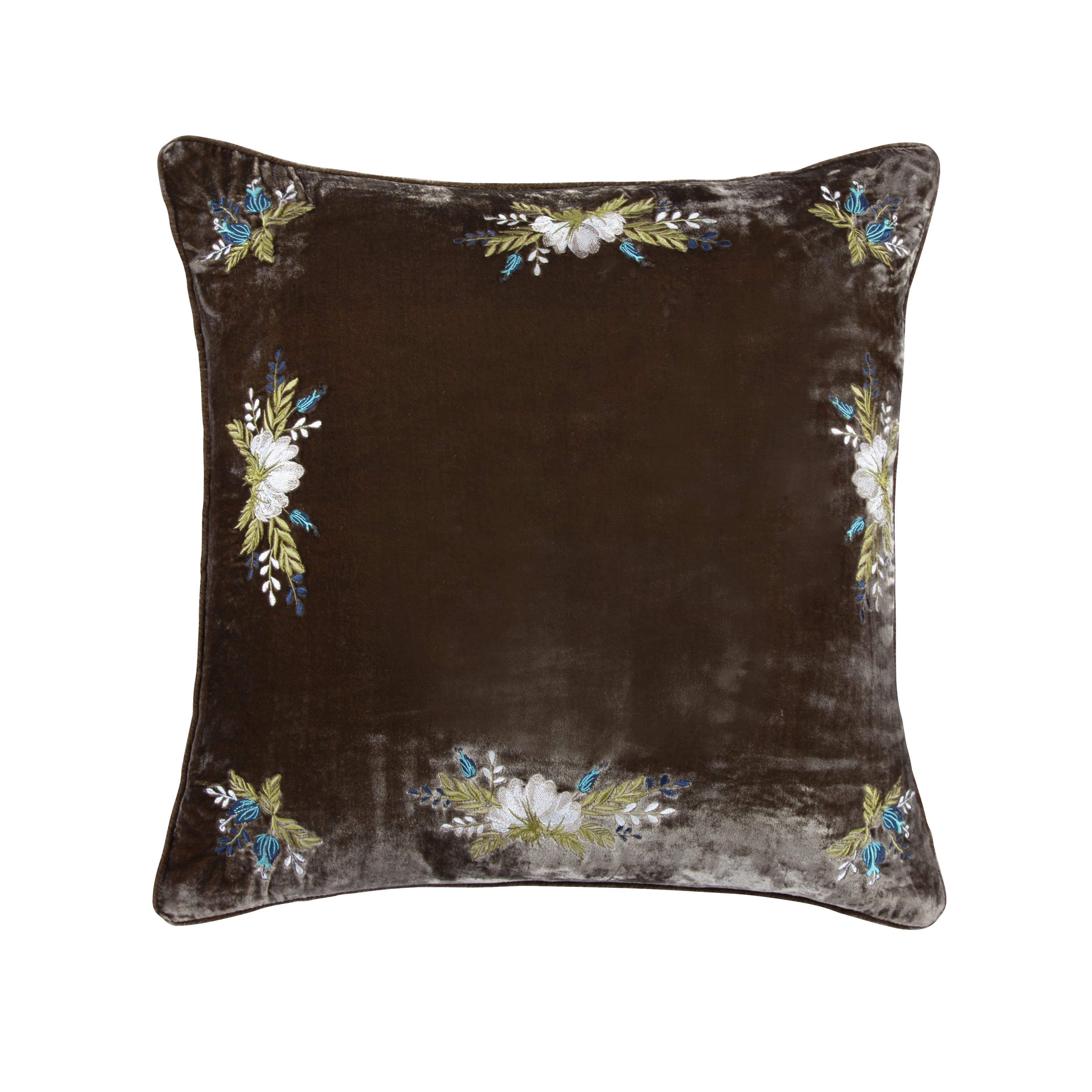 Stella Western Floral Embroidered Silk Velvet Pillow - Luxury Decorative Throw Pillow for Sofa, Bed & Home Decor - Perfect for Living Room, Bedroom & Nursery