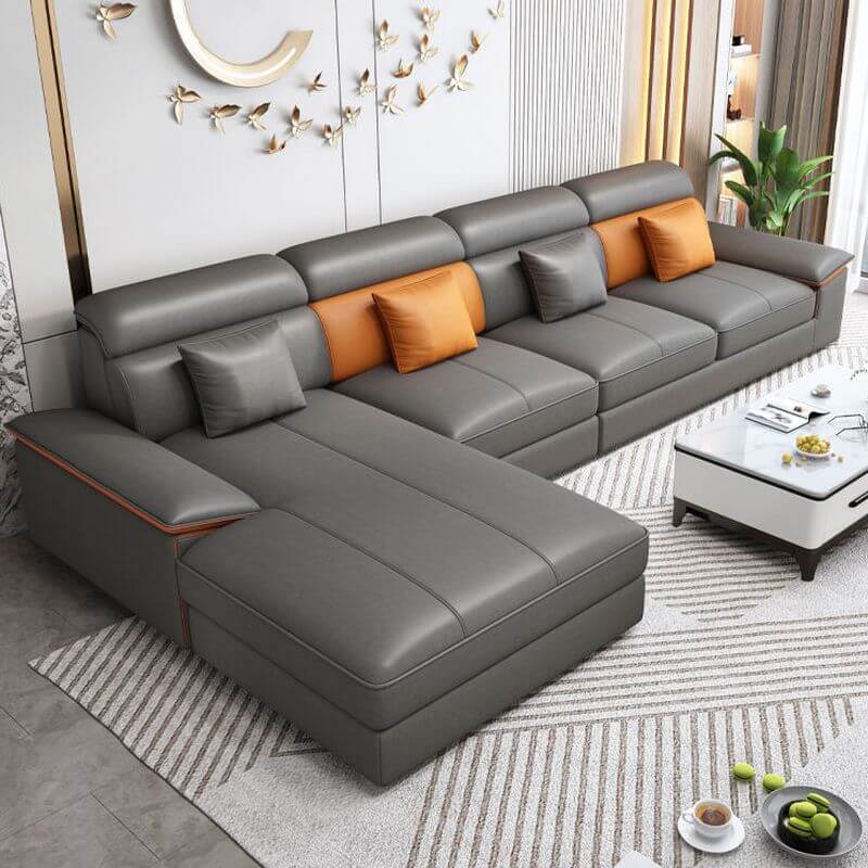 L-Shaped Grey Hydrophobic Sofa Chaise Lounge Set - 3-Piece Left-Facing Sectional with Recessed Arms & Chaise - Perfect for Living Rooms, Family Rooms and Small Spaces