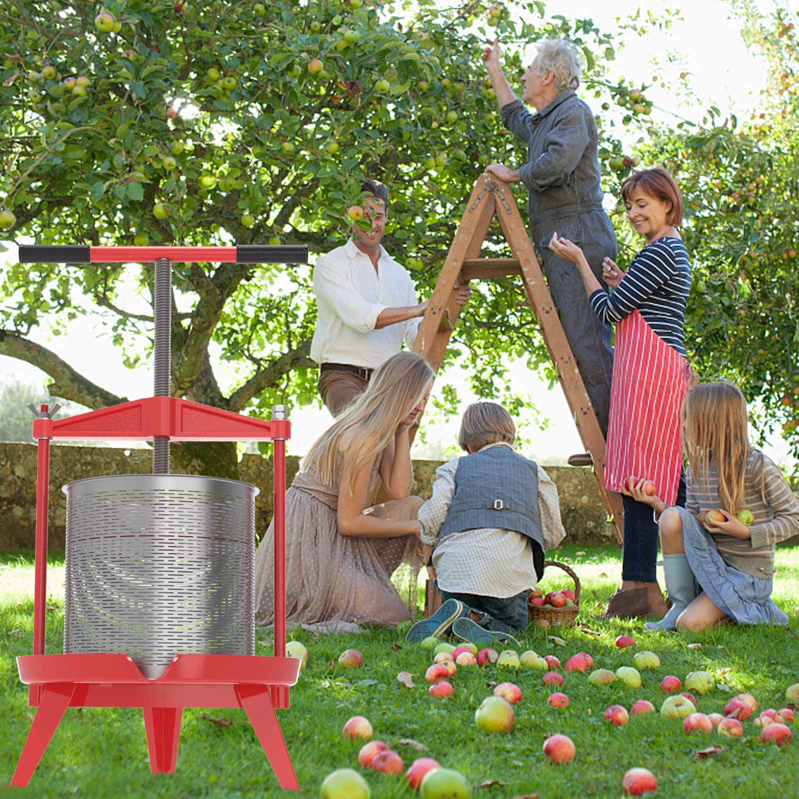3.69 Gallon Heavy-duty Cross-beam Stainless Steel Fruit and Wine Press for Home Brewing, Cider Making & Juice Extraction - Perfect for Apples, Grapes & Berries
