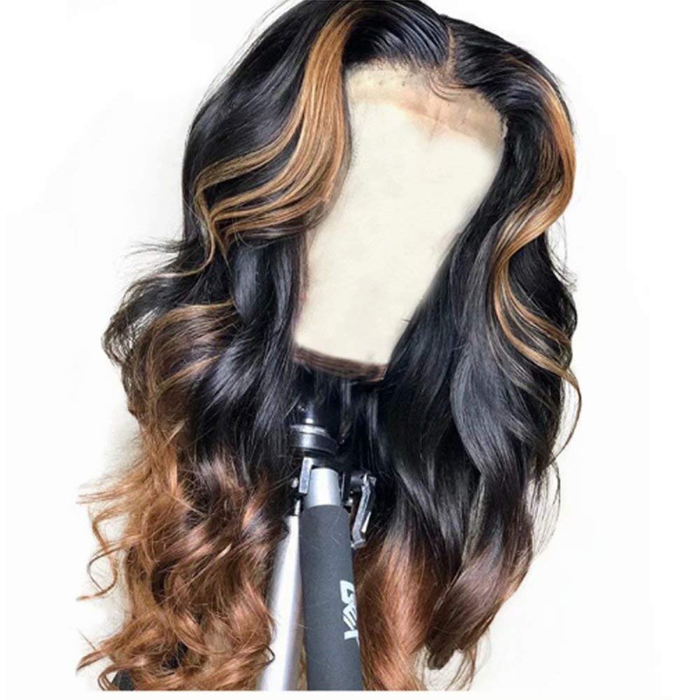 QUINLUX 18 Inch 360 Lace Frontal Human Hair Wigs - 150% Density Body Wave Brazilian Hair with Ombre Color 1BT30 & Highlight - Glueless Pre Plucked Lace Wig for Women | Perfect for Daily Wear, Parties & Special Occasions