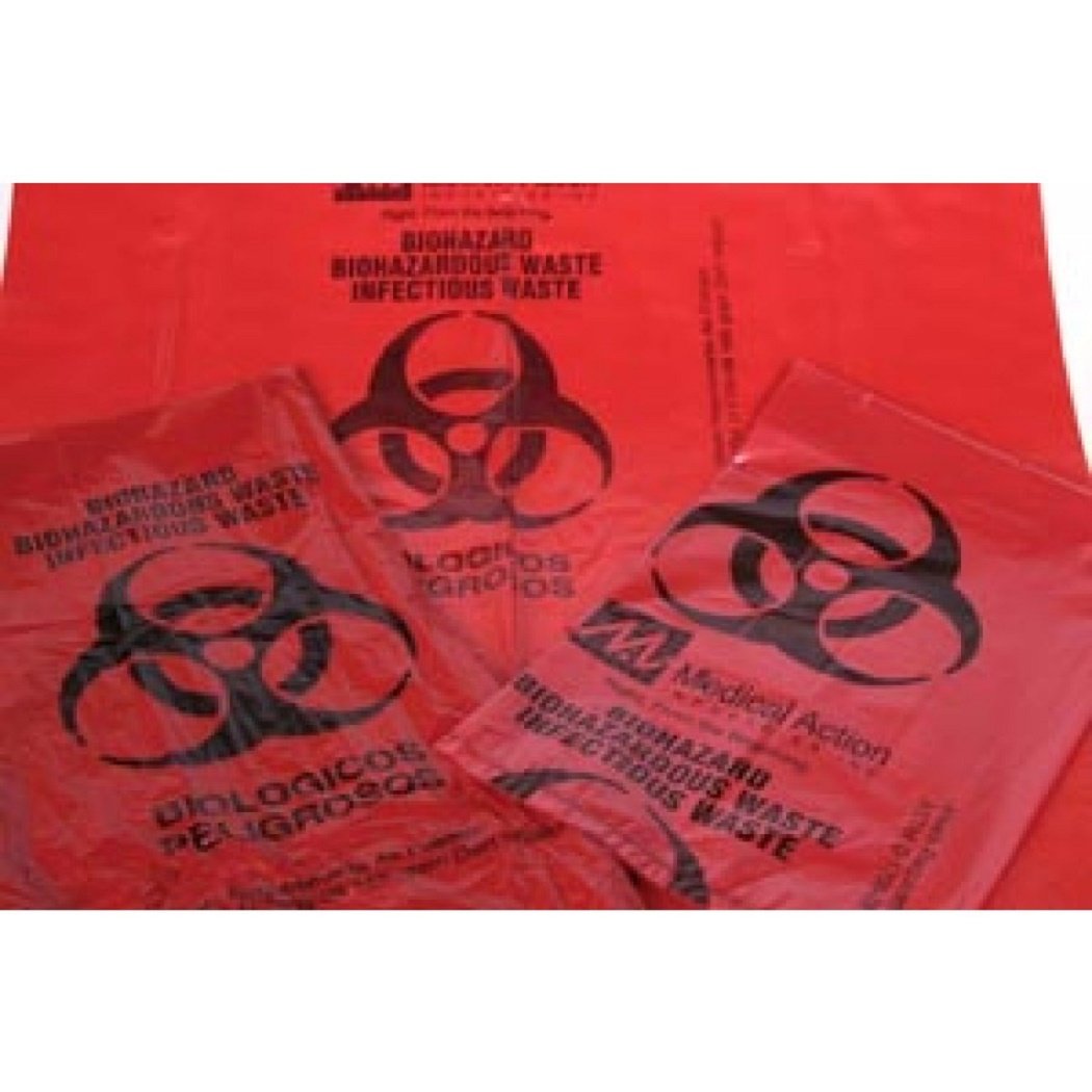 Medegen Red Biohazard Waste Bags - 25x34 Inches, Printed Hazardous Waste Disposal Bags for Medical, Laboratory & Healthcare Use