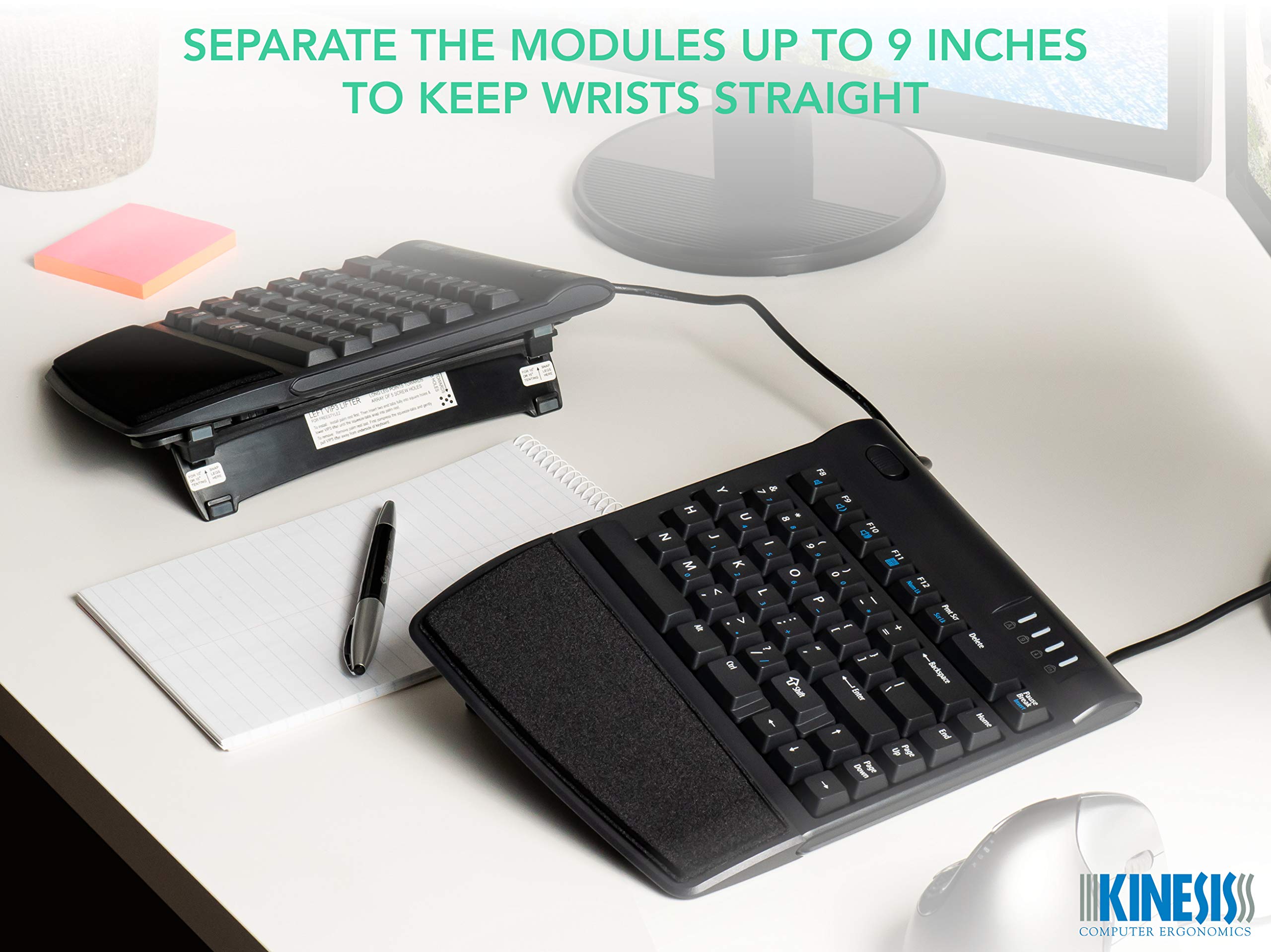 Kinesis Freestyle2 Ergonomic Split Keyboard for PC - US English Layout, Black, 9 Inch Adjustable Separation with VI Technology - Perfect for Office Work, Gaming & Typing Comfort