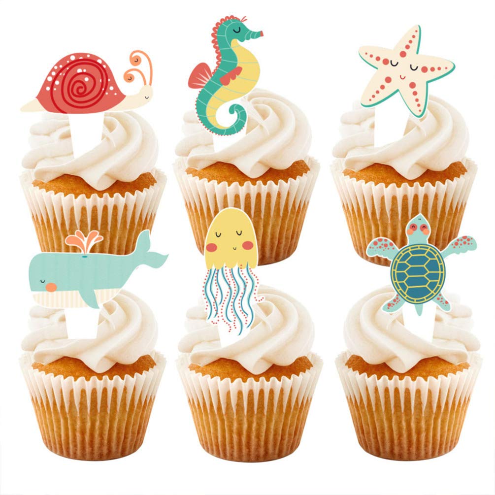 PRETYZOOM 24pcs Ocean Animal Cake Toppers - Birthday Cake Decorations for Kids, Cupcake Picks, Underwater Theme Party Supplies (Perfect for Birthday Cakes, Cupcakes, Baby Showers & Ocean-Themed Parties)