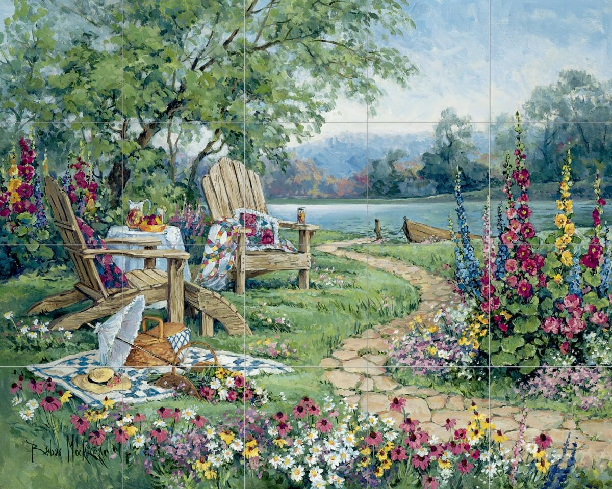 Ceramic Backsplash Tile Mural - Lakeside Afternoon Landscape Design by Barbara Mock for Kitchen, Bathroom & Shower | Waterproof & Durable Wall Decor for Home Renovation