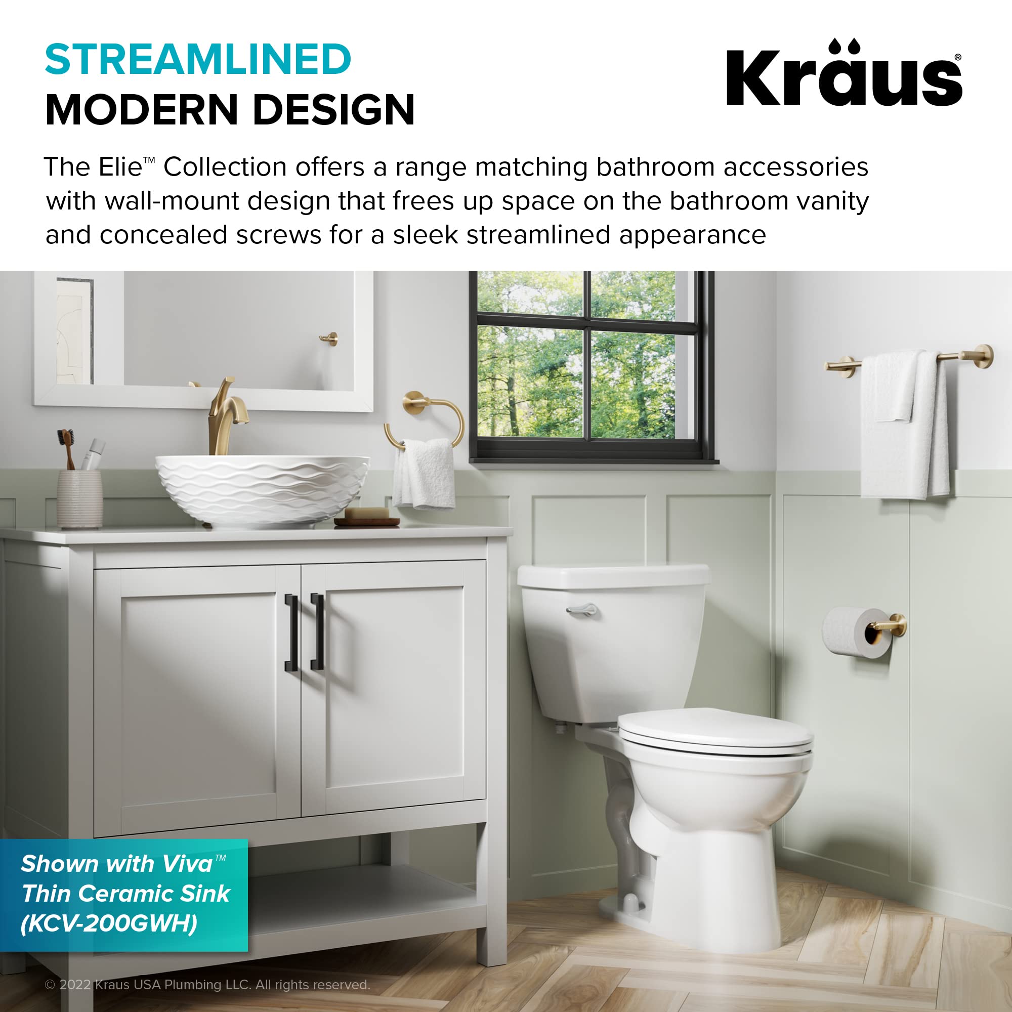 KRAUS Elie Brushed Gold Bathroom Shelf with Towel Bar - Wall Mounted Storage Organizer for Towels & Toiletries | Perfect for Small Bathrooms, Powder Rooms & Spa-Style Decor (Model KEA-18842BG)