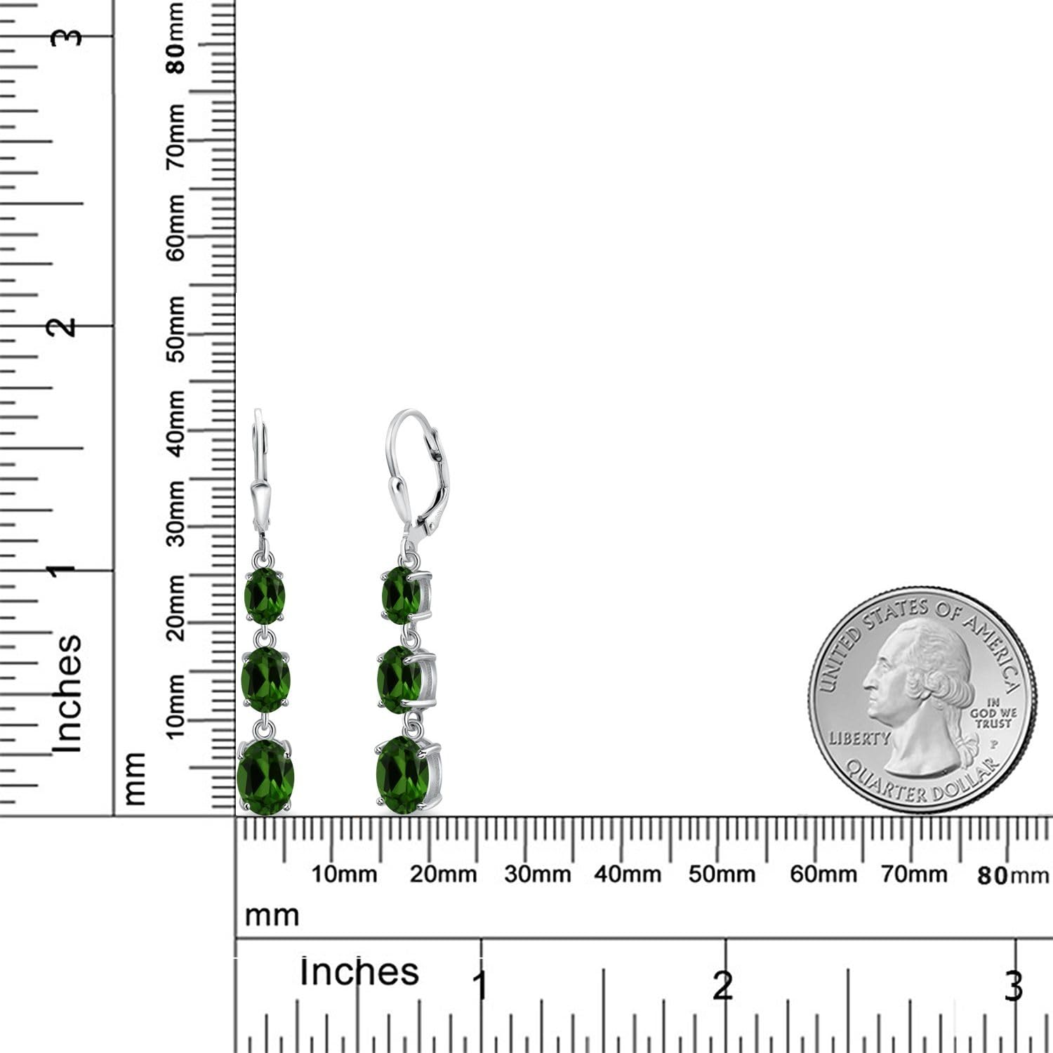 Gem Stone King 3-Stone Leverback Drop Dangle Earrings for Women - 925 Sterling Silver Birthstone Jewelry | Oval 8x6mm, 7x5mm & 6x4mm Gemstones | Elegant Gift for Mom, Wife, Her | Perfect for Weddings, Anniversaries & Special Occasions