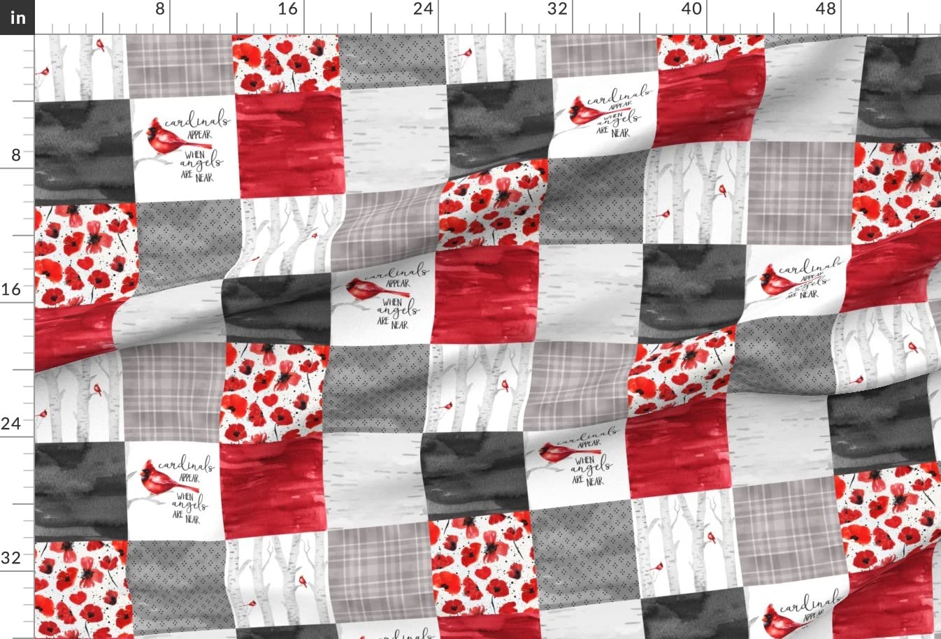 Red Cardinal Poppy Angels Fabric by The Yard - Soft Minky Printed Wholecloth for Quilt Topper, Baby Blankets & Backing | Perfect for Sewing Projects, Nursery Decor & Cozy Home Textiles