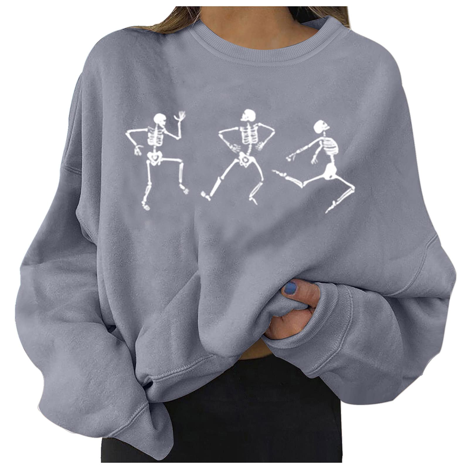 Women's Halloween Graphic Long Sleeve Crewneck Sweatshirt | Oversized Fall T-Shirt | Cute Going Out Tops for Parties, Pumpkin Patch & Spooky Season Outfits
