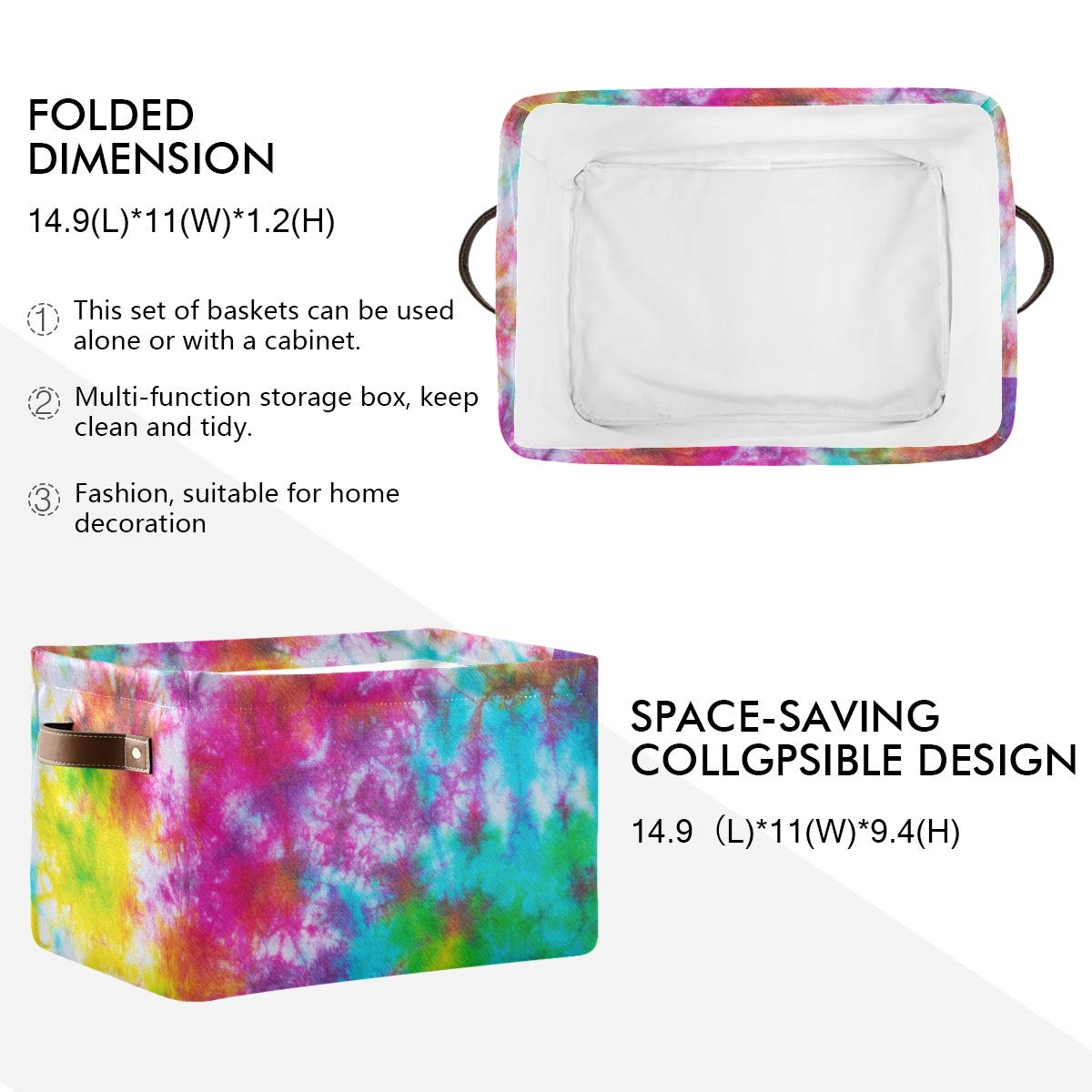 Vibrant Tie-Dye Storage Basket - Large Collapsible Fabric Cube Bin for Home, Office & Closet Organization (15
