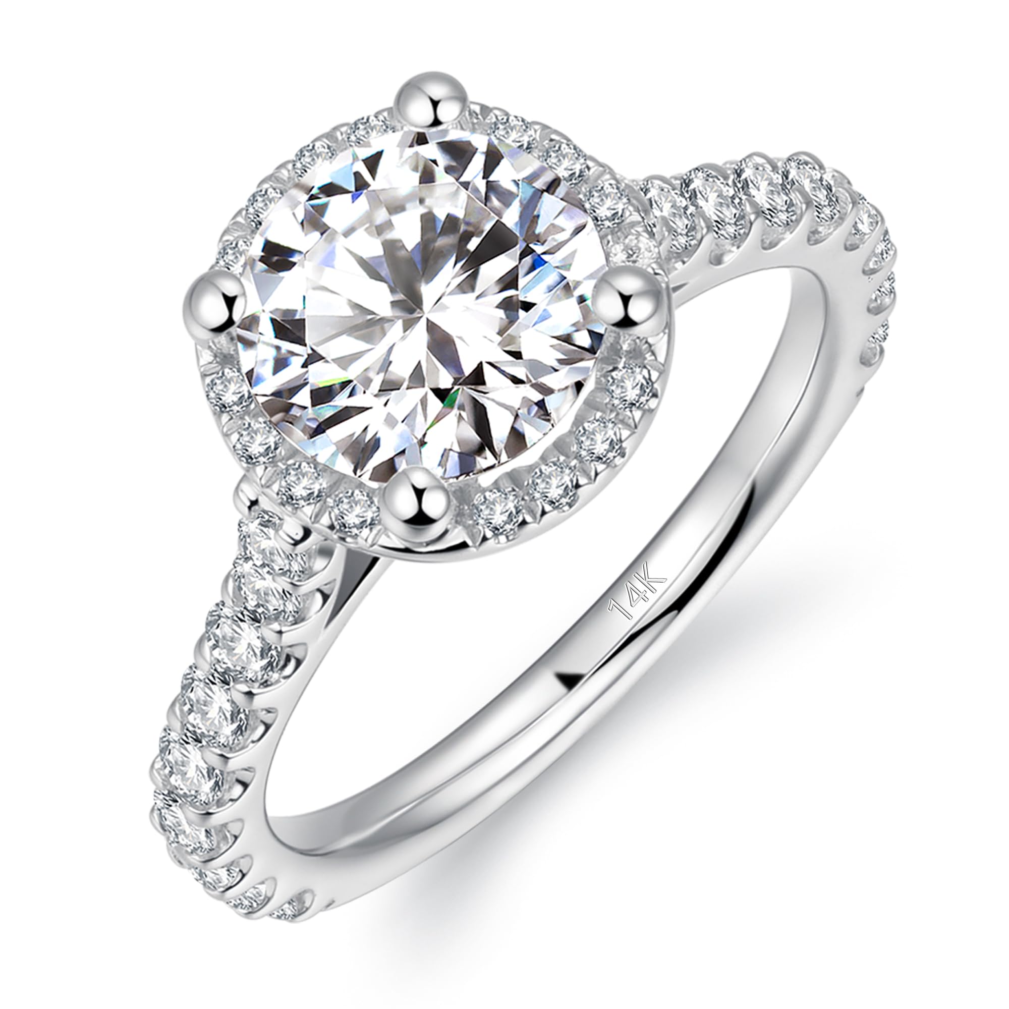 14K Moissanite Engagement Rings for Women - 2ct Round Cut Solitaire in Solid Gold | Perfect for Proposals, Anniversaries & Bridal Jewelry