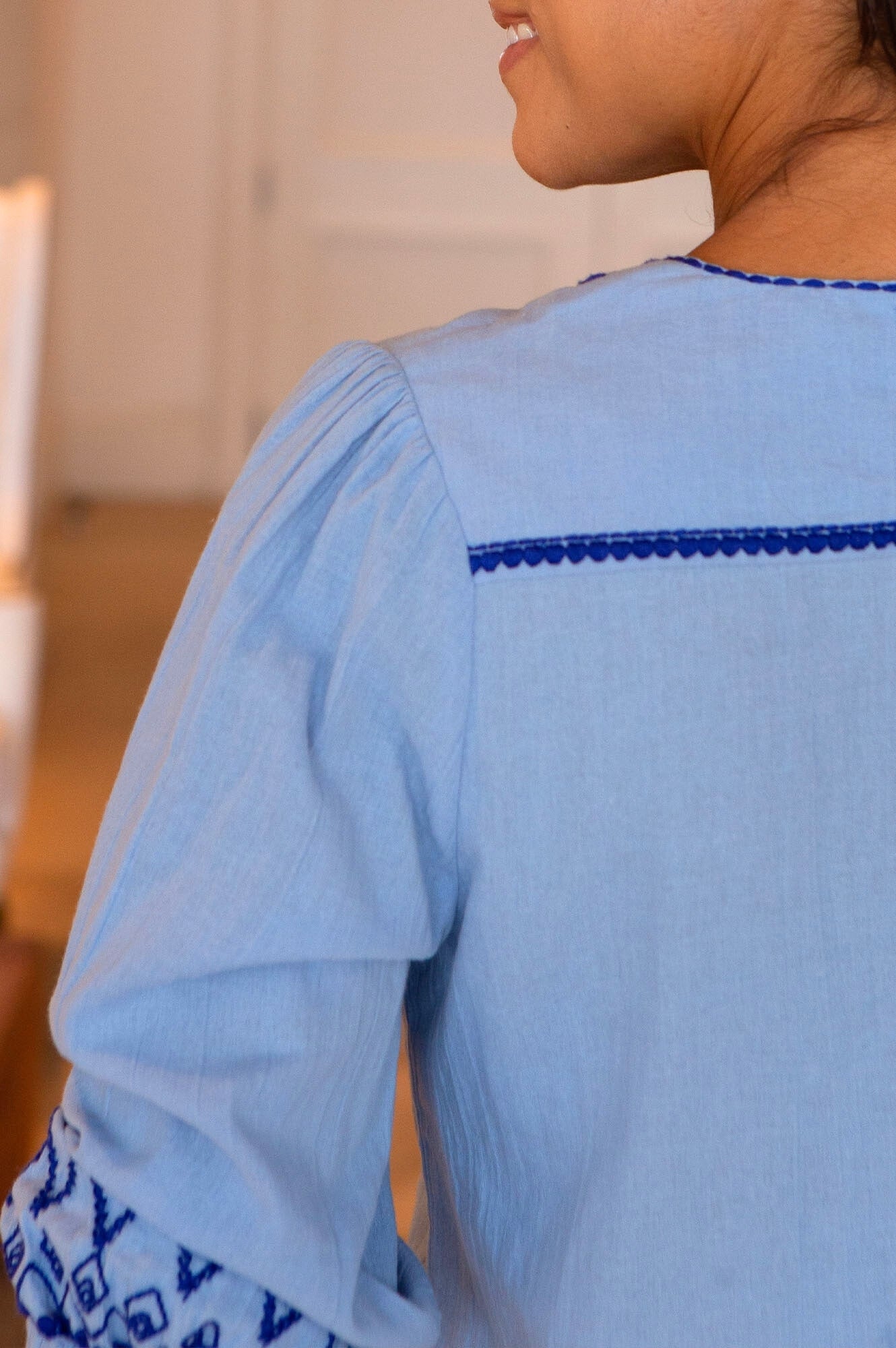 June Organic Cotton Blouse for Women - Soft & Breathable Blue/Cobalt Button Down Shirt - Perfect for Office, Casual Wear & Summer Outfits