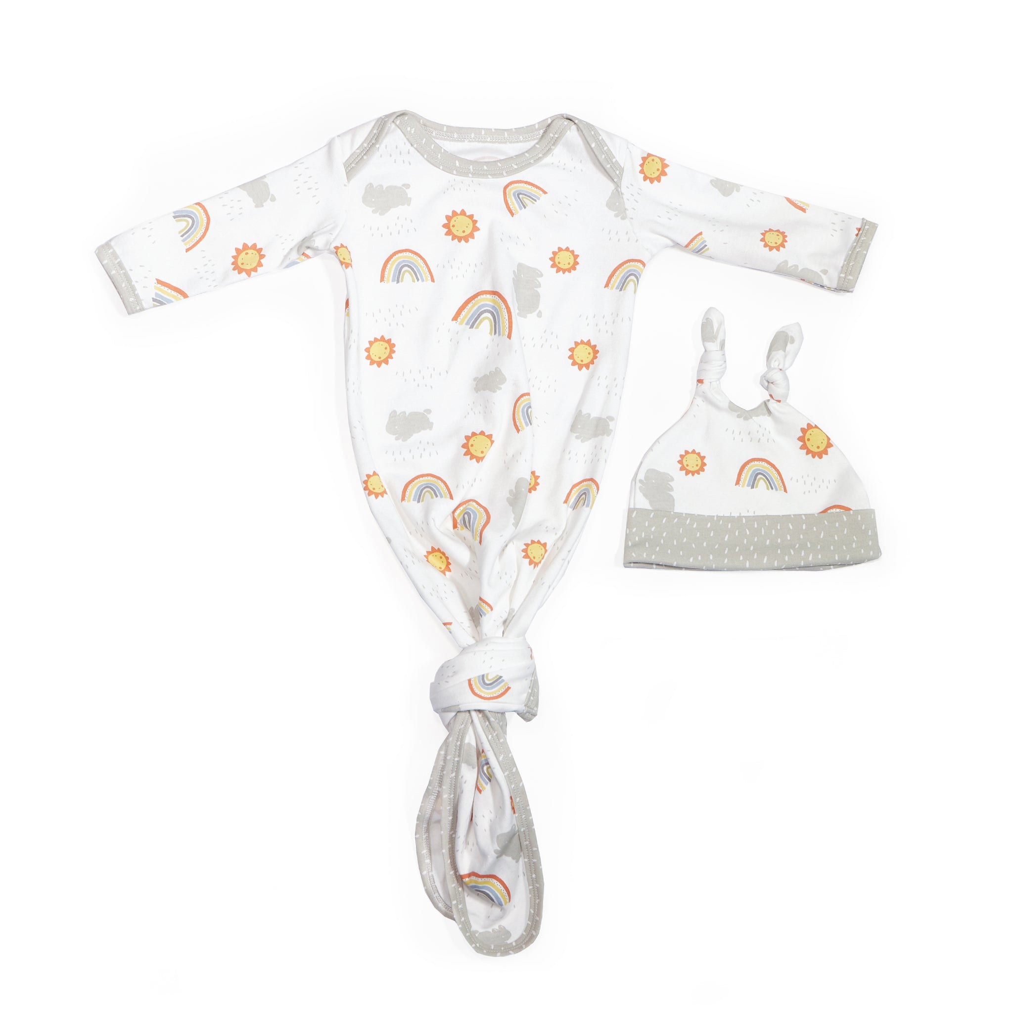 Newborn Little Sunshine Knotty Gown and Hat Set - Soft Baby Outfit for Photoshoots, Christening & Special Occasions