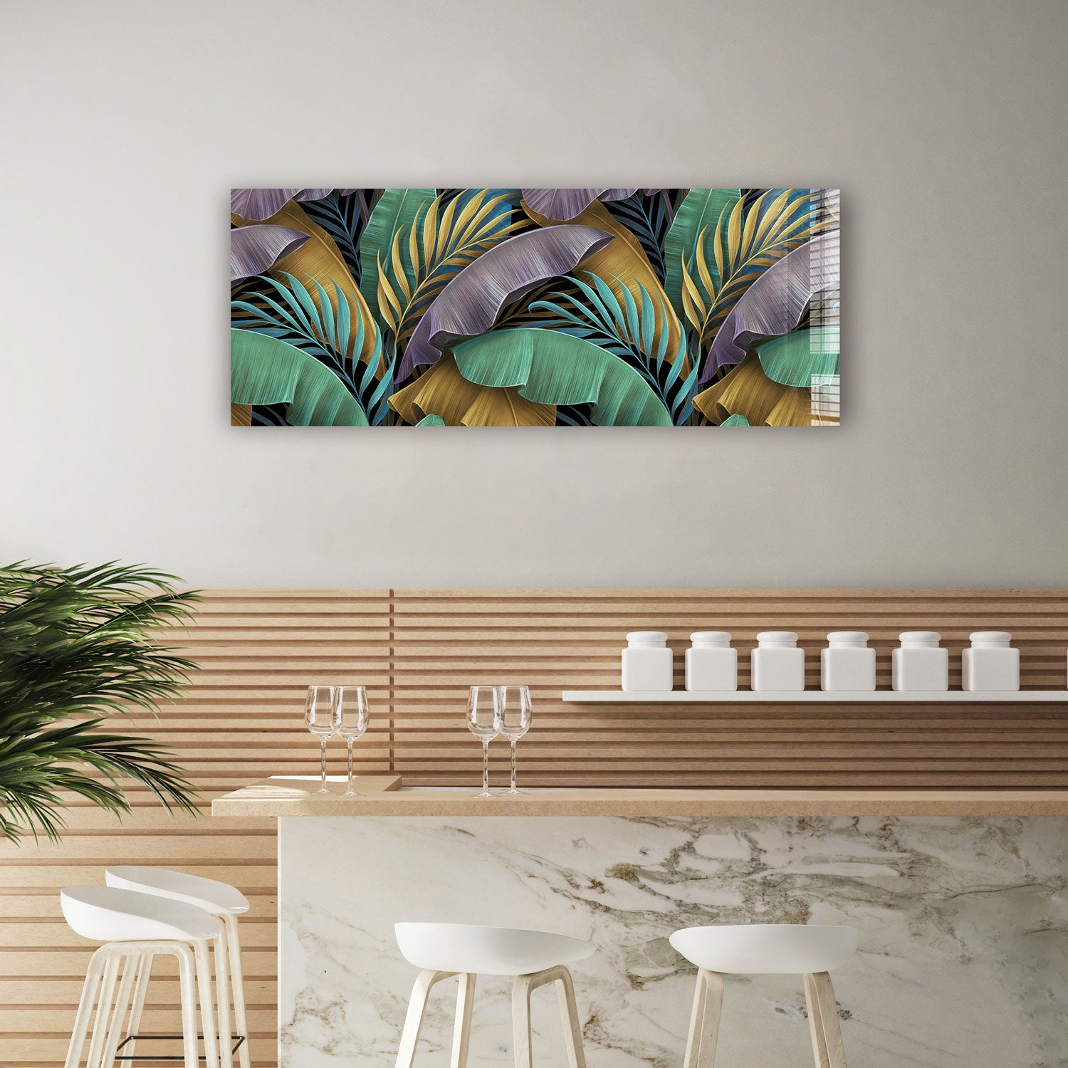 Vibrant Tropical Leaves Panoramic Wall Art - Stunning Home Decor for Living Room, Bedroom & Office