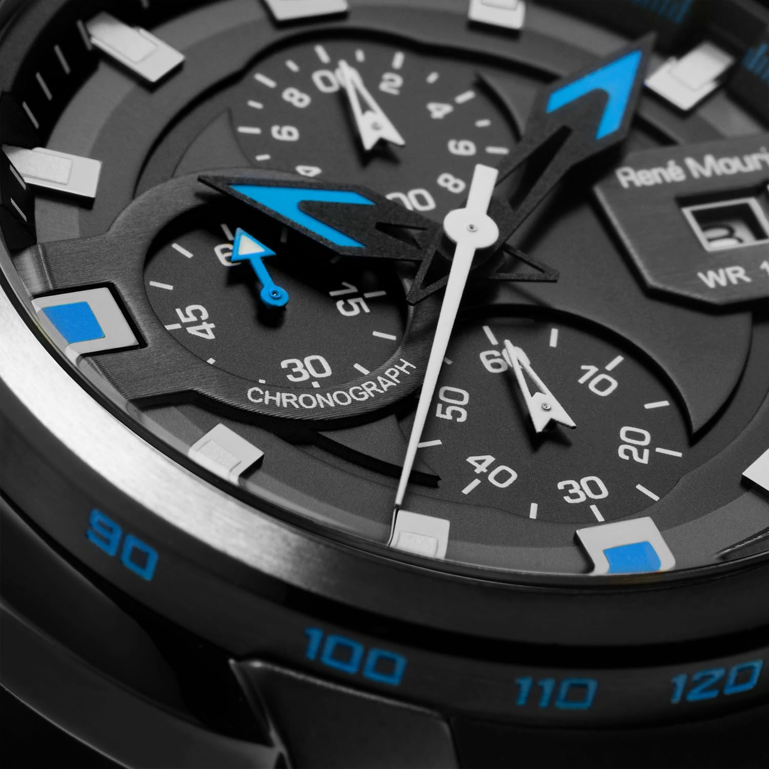 René Mouris Prowler Chronograph Men's Watch - 47MM 316L Stainless Steel Sport Watch with Sapphire Coated Mineral Crystal & Silicone Strap - 100M Waterproof - Perfect for Diving, Swimming & Outdoor Activities