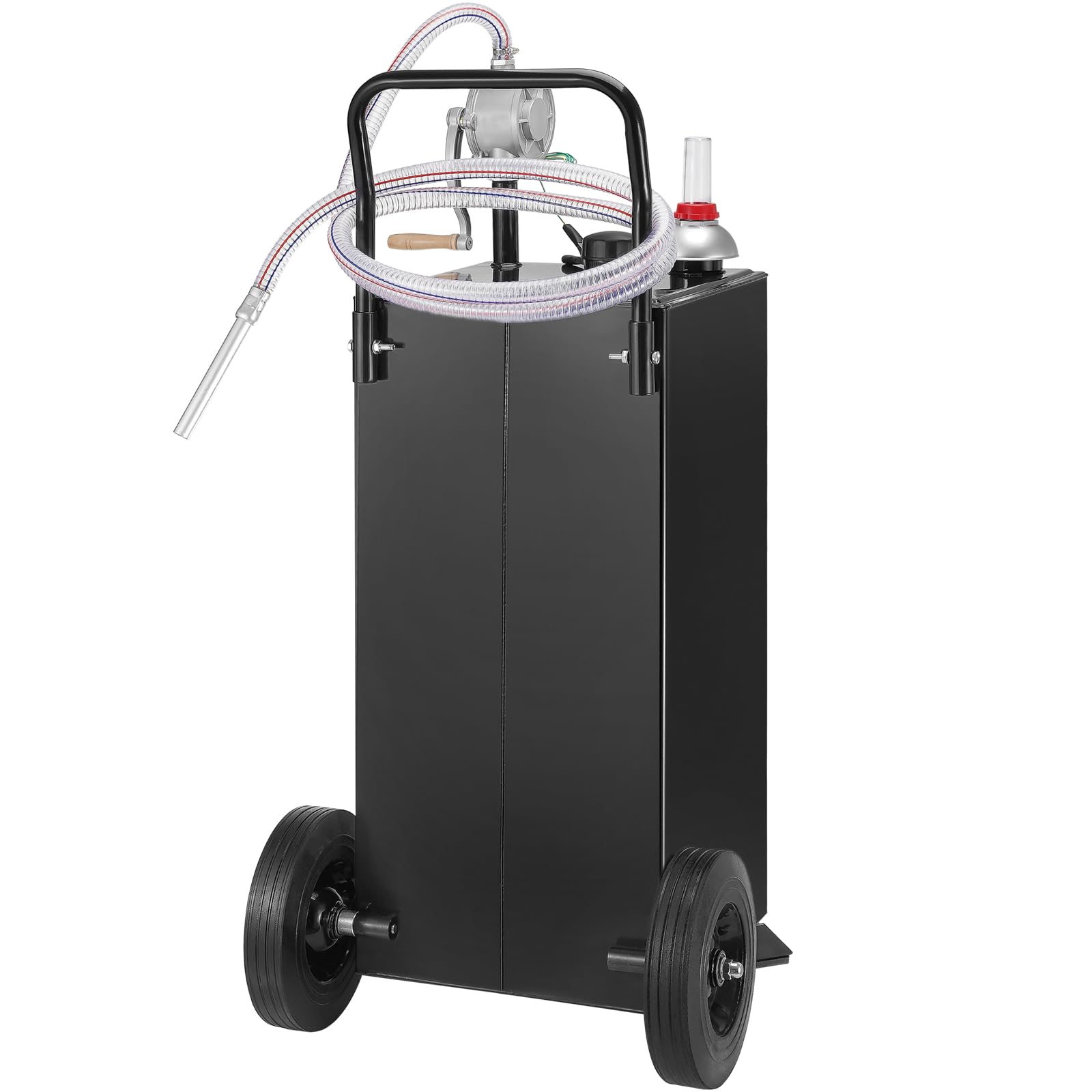 VEVOR 30 Gallon Portable Gas Caddy with Manual Pump - Heavy Duty Fuel Storage Tank for Gasoline & Diesel - 2-Wheel Design for Cars, ATVs, Lawn Mowers, Boats - Ideal for Garage, Farm & Outdoor Use