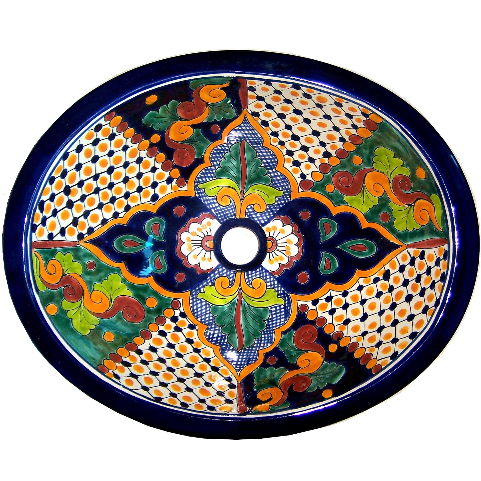 Janitzio Talavera Hand-Painted Ceramic Bathroom Sink - Mexican Artisan Farmhouse Vessel Basin for Bathroom Vanity, Powder Room & Guest Bath Decor