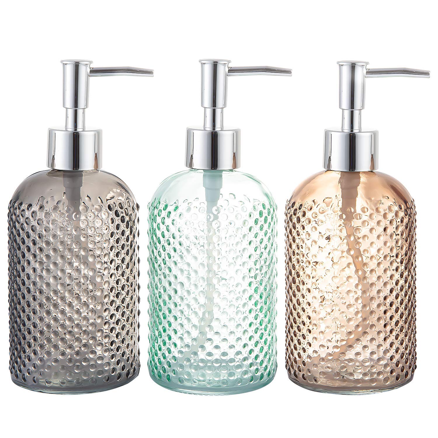 Cutiset 3 Pack 15oz Glass Soap Dispenser Bottles with Pump - Clear Lotion & Liquid Dispenser for Bathroom, Kitchen Sink, Vanity - Perfect for Hand Soap, Shampoo & Dish Detergent Storage