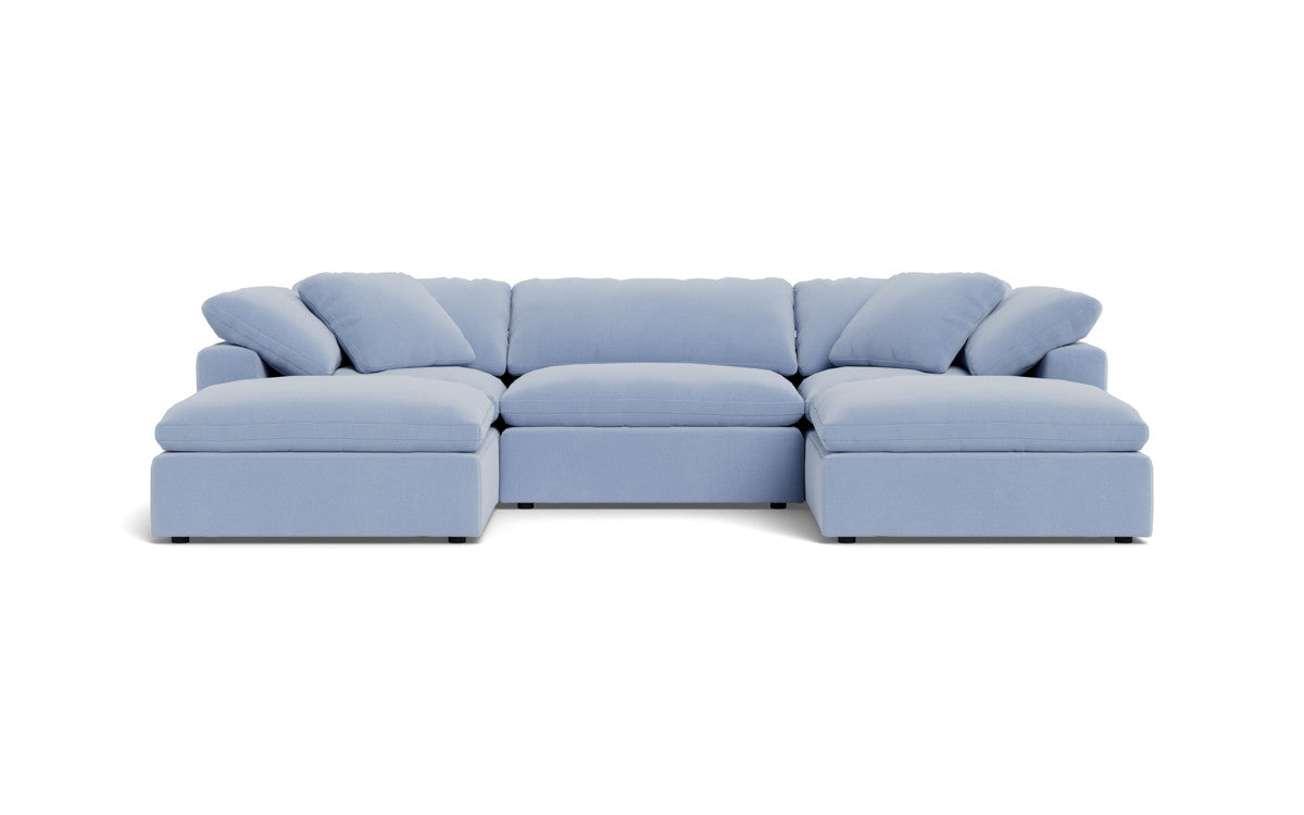 Fluffy 3-Piece Sofa Set with Double Ottoman - Soft and Comfortable Living Room Furniture for Small Spaces, Apartment, Dorm or Lounge Area