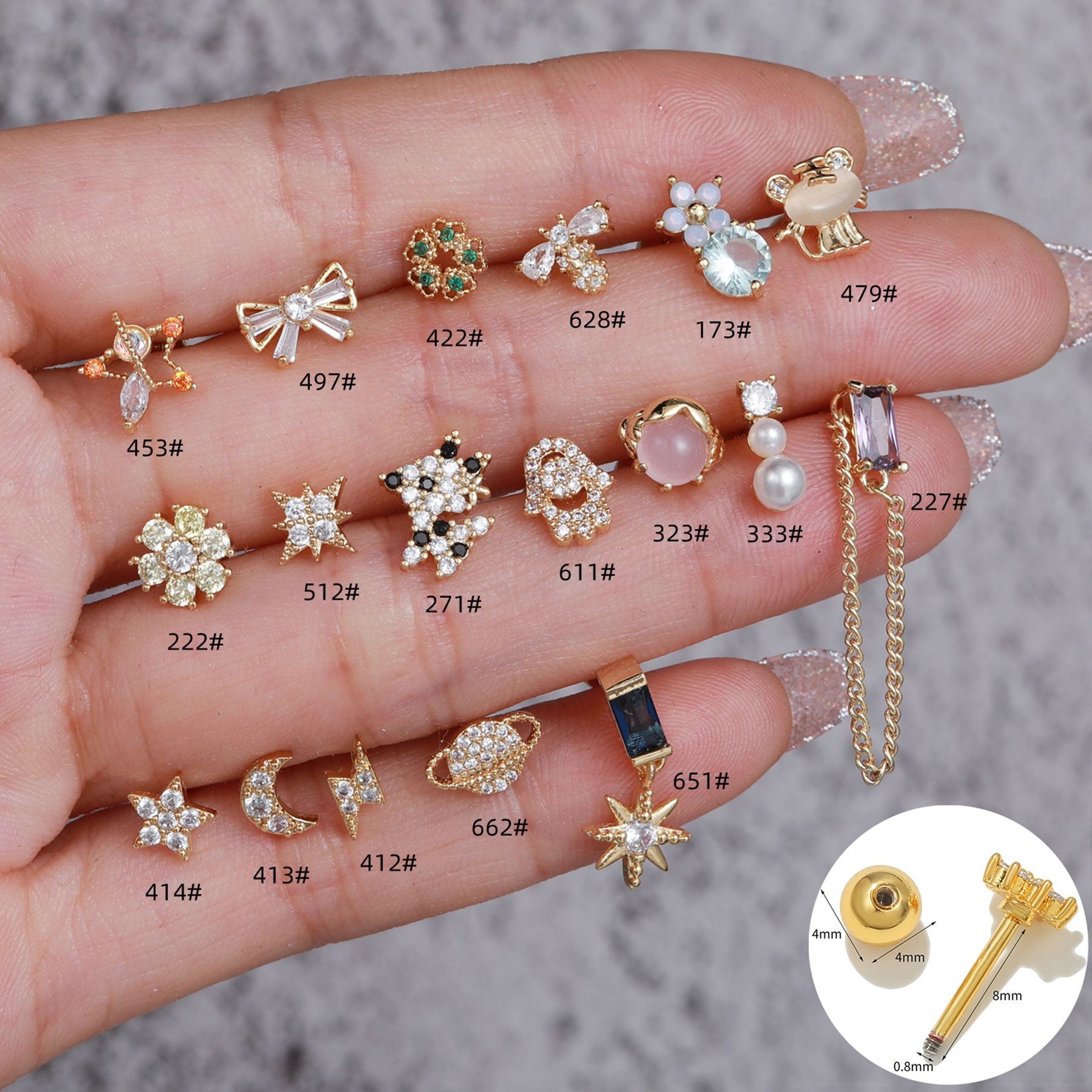 20G Stainless Steel Barbell Back Conch Helix Stud Earrings for Cartilage Piercing | EGD0453 | Perfect for Everyday Wear & Special Occasions