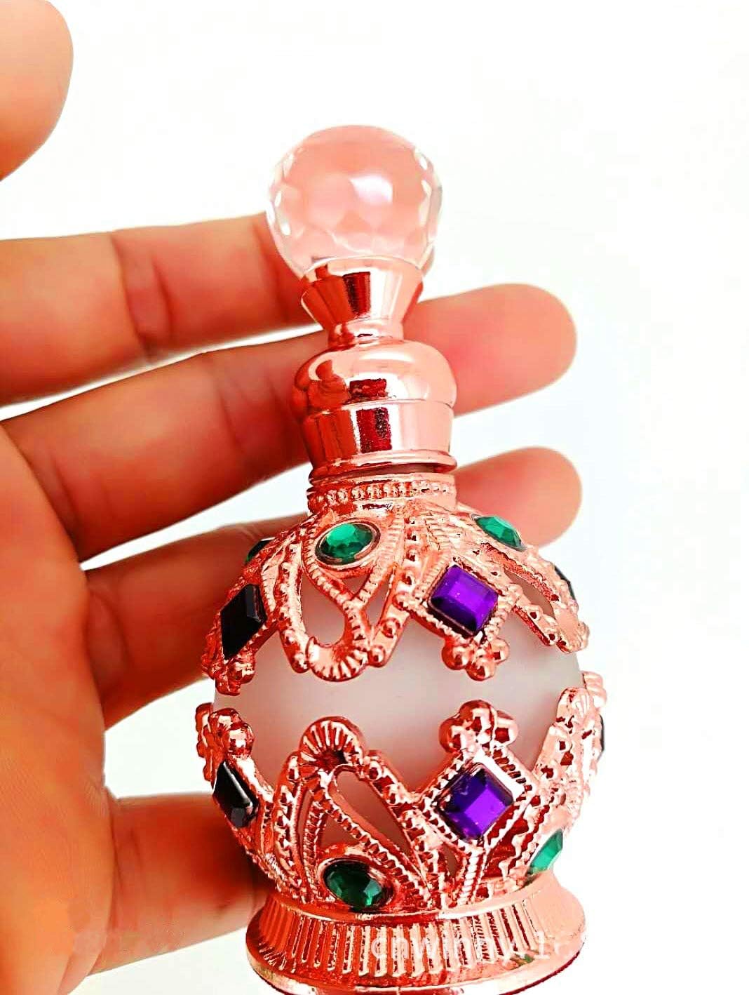 15ml Refillable Empty Perfume Bottle with Round Diamond Design - Rose Gold | Travel Essential Oil & Fragrance Atomizer for Women | Perfect for Purse, Gym Bag & Gift Giving