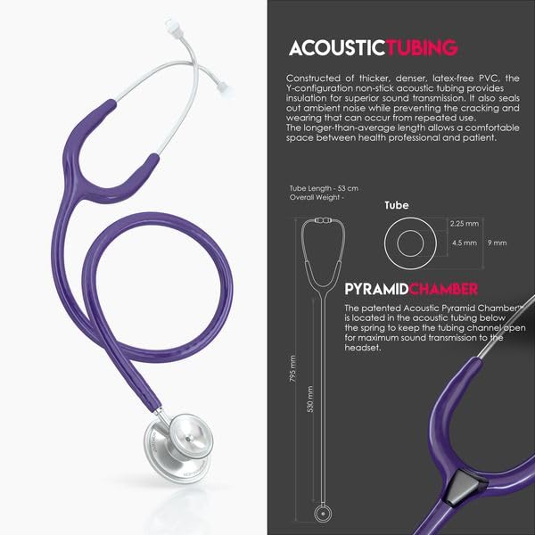 MDF MD One Stainless Steel Stethoscope for Adults - Purple Tube & Silver Chestpiece Headset (MDF77708) | Professional Medical Equipment for Doctors, Nurses & Healthcare Workers