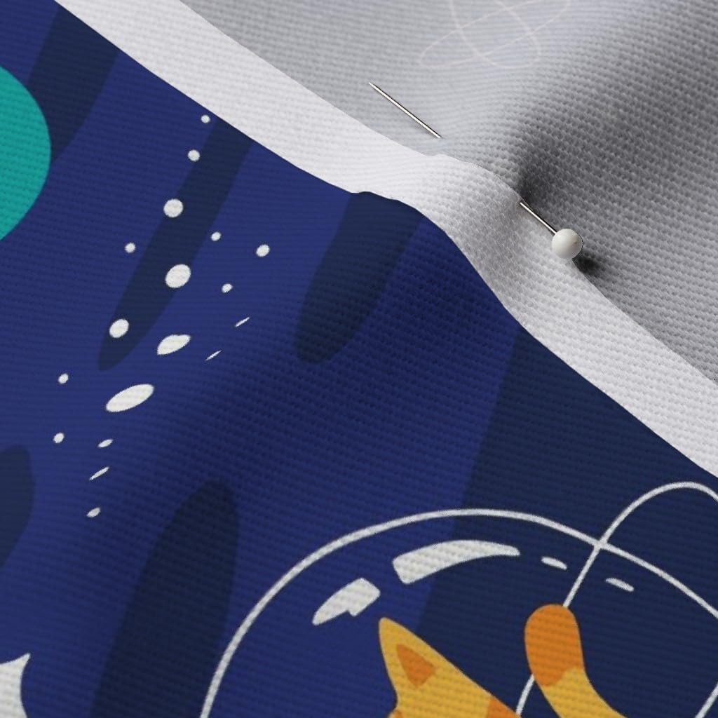 Space Cats Planets Cosmos Constellations Stars Printed Denim Fabric - Fat Quarter for DIY Apparel, Home Decor & Upholstery - Perfect for Quilting, Dressmaking and Craft Projects