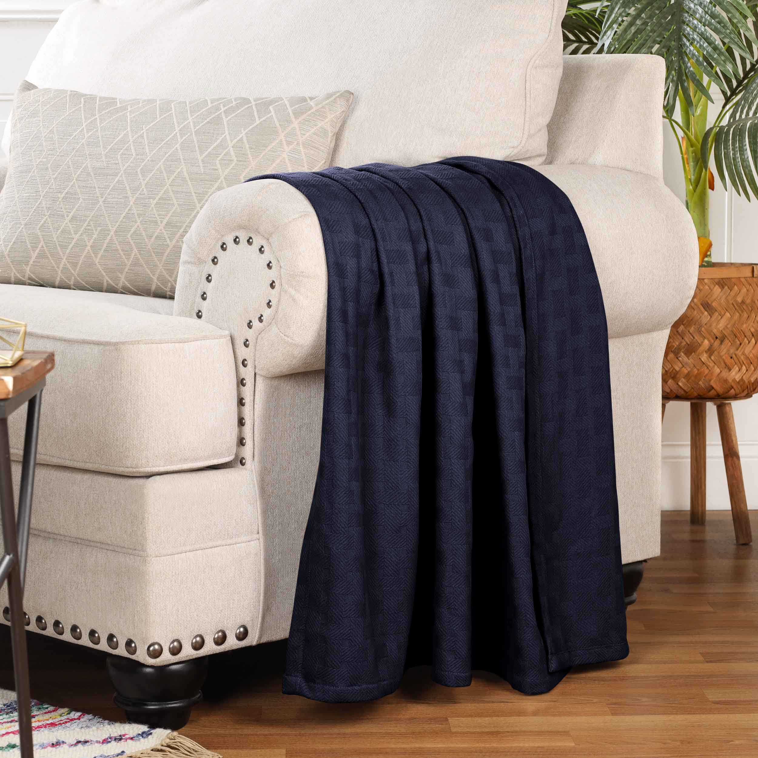 Soft Basketweave All-Season Cotton Bed Blanket & Sofa Throw - Lightweight Breathable Blanket for Bedroom, Living Room, Travel and Outdoor Use