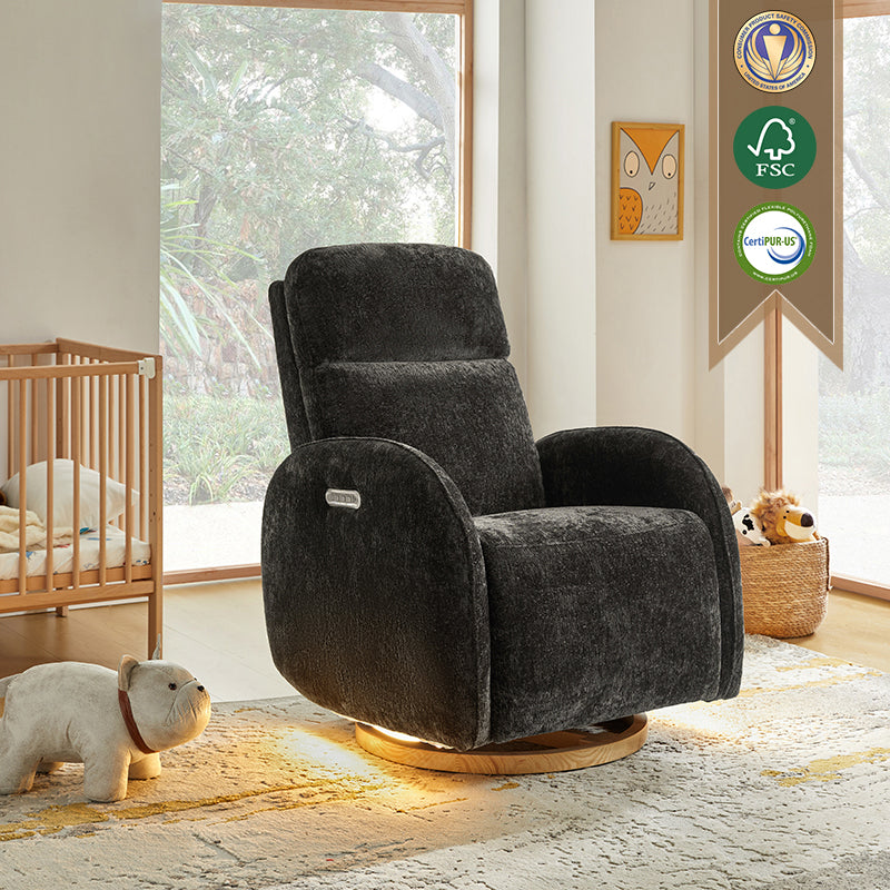 Electric Swivel Nursery Glider Chair - Comfortable Rocking Recliner for Breastfeeding, Baby Shower & Nursery Room (Gray) - Perfect for Nursing, Reading & Relaxing with Your Newborn