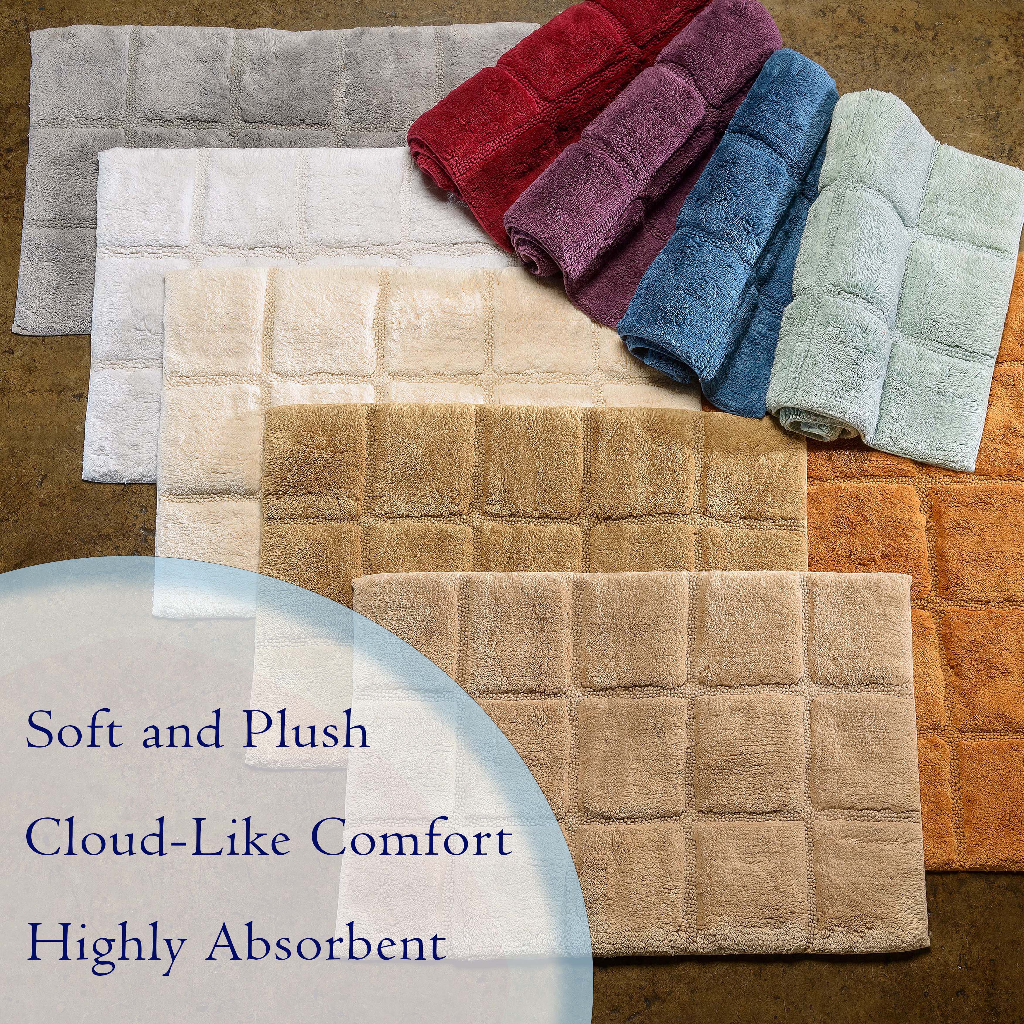 Premium 2-Piece Cotton Bath Rug Set - Soft, Non-Slip Checkered Design for Bathroom Safety and Comfort - Perfect for Bathroom, Shower, and Vanity Areas